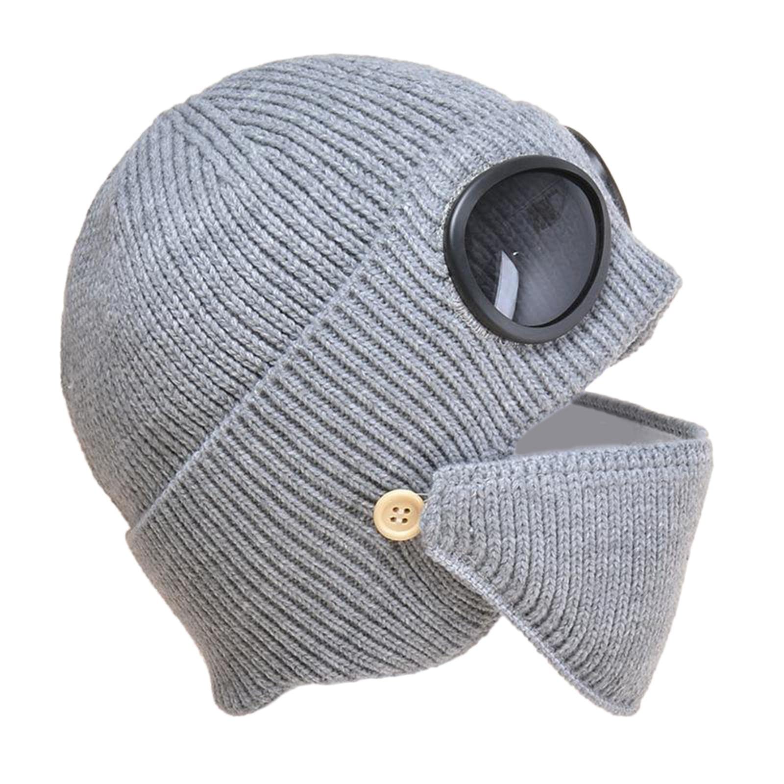 ZOOMELLA Unisex Wool Knitted Goggles Beanie with Face Mask Set Winter Warm Hat Gray-image-21