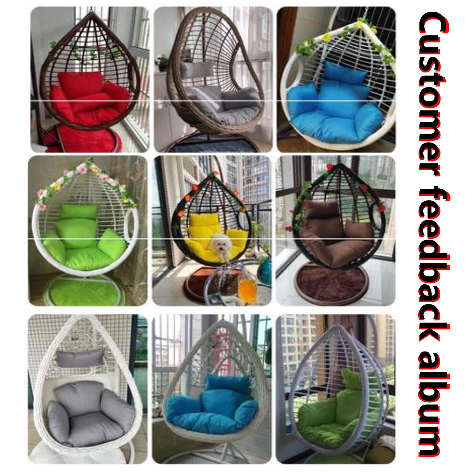 Cuscino per sedia a dondolo, lavabile, spesso, da appendere al patio, cuscino per sedia a uovo, cuscino per sedia da giardino sospeso (solo cuscino)