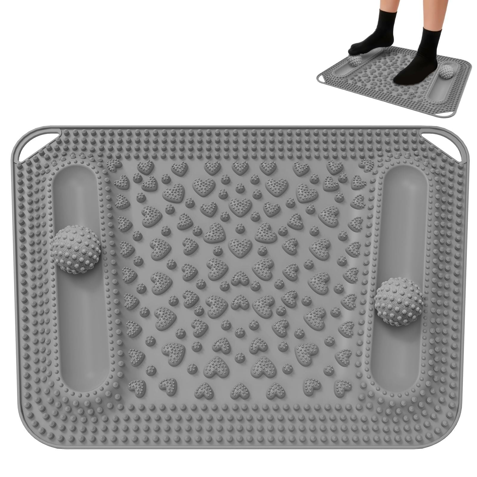 Tappetino per massaggio ai piedi e palline, riflessologia con picchi per agopressione per stimolazione dei punti di pressione, in silicone, per fascite plantare, sollievo dallo stress, per ufficio e
