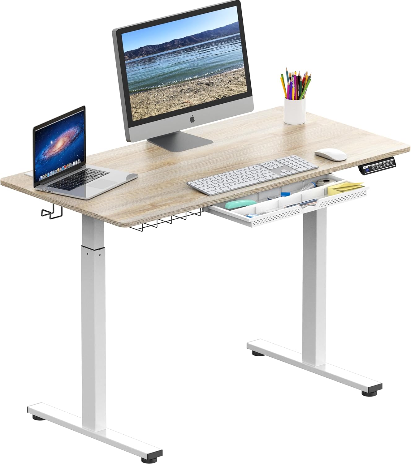 SHW Electric Height Adjustable Desk in a compact room