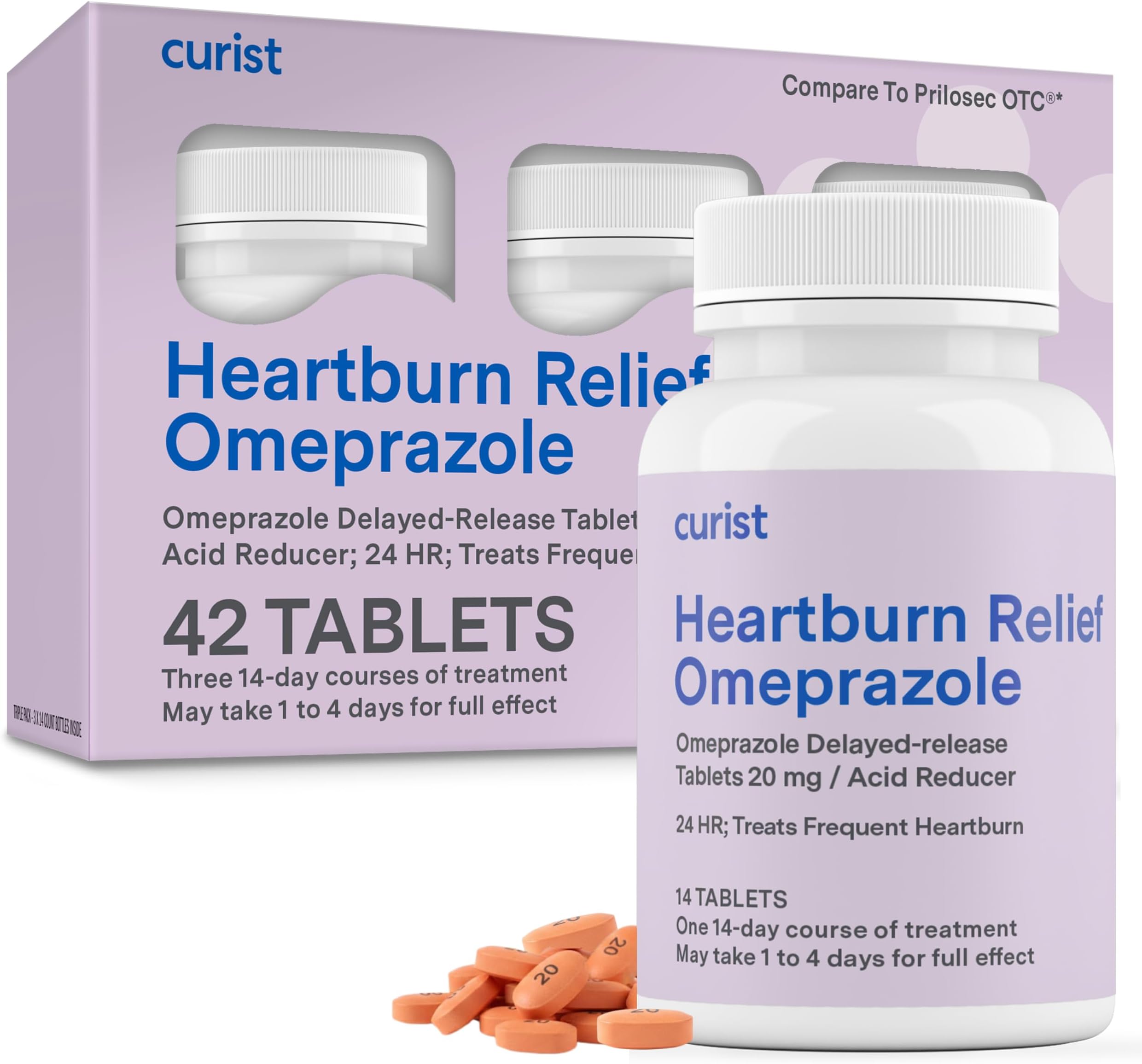 Curist Omeprazole 20mg Tablets - 42 Count Delayed-Release Tablets - Acid Reflux Medicine for Heartburn Relief
