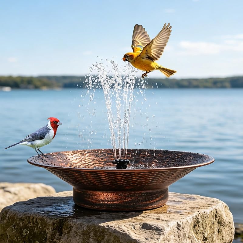 Solar Bird Bath for Outside, Outdoor Metal Bird Bath Fountains | 12.4” Solar Bird Bath Fountains | Vintage Brown Solar Powered Water Fountain for Outdoors Garden Patio Lawn Tabletop Decor