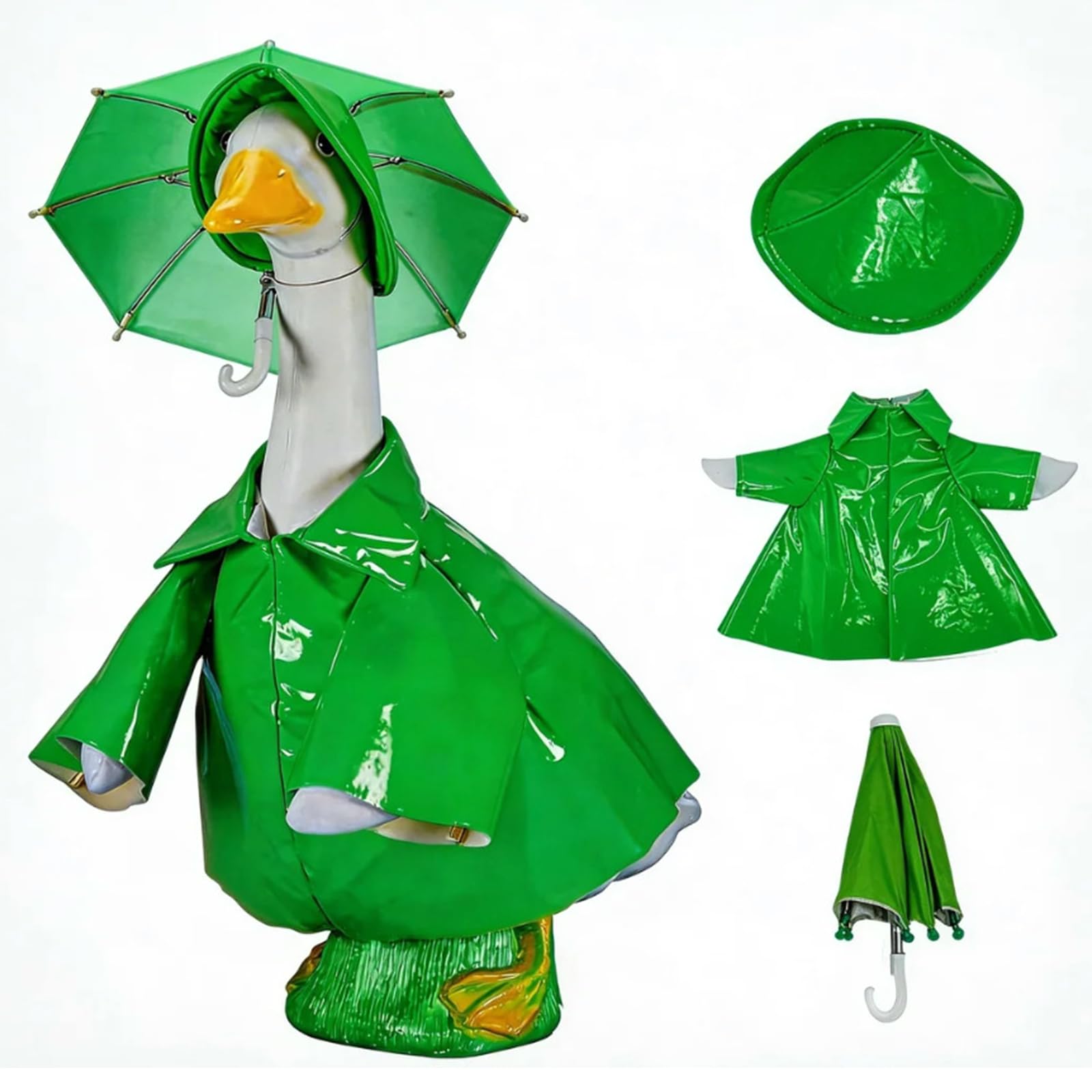 3Pcs Raincoat Porch Goose Outfits with Umbrella Hat, Yard Goose Clothes Raincoats Fits 23" Lawn Geese Statues, Bright Spring Summer Garden Decoration for Yard, Patio, Balcony