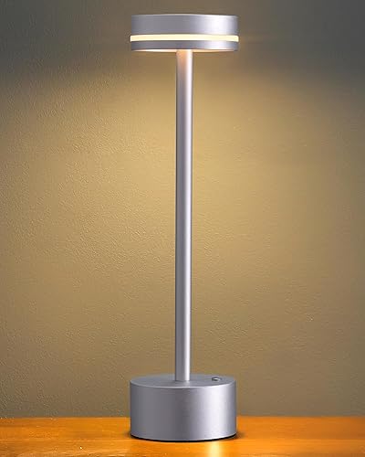 Miniatura 8 de PUSU Juego de 2 lámparas de mesa inalámbricas, funciona con pilas, lámpara de mesa portátil, luces de mesa de 3 niveles de brillo, control táctil,