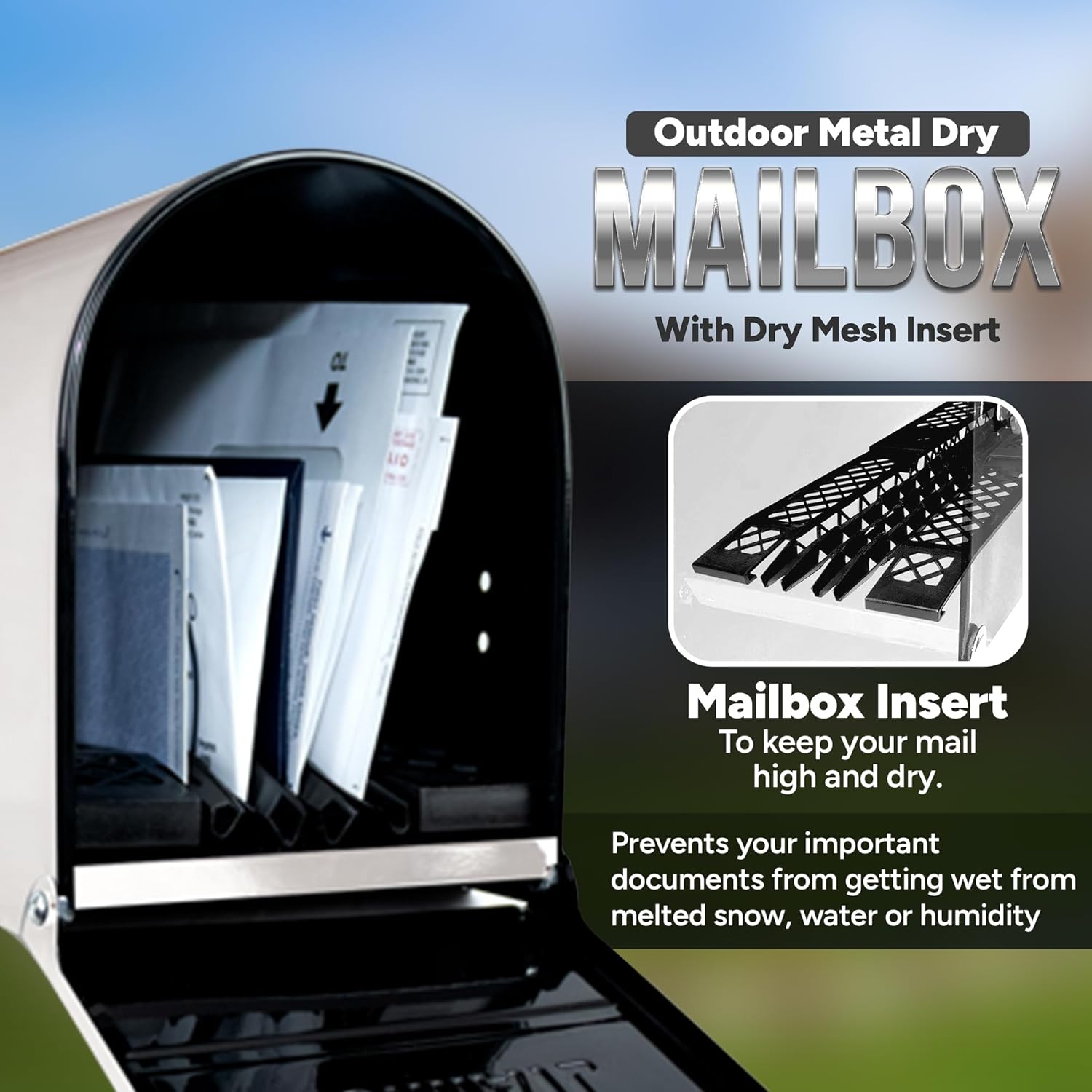 DRYMAIL - Outdoor Metal Mailbox with Insert to Keep Mail Dry | Weatherproof Mailbox for Outside | USPS Approved - White