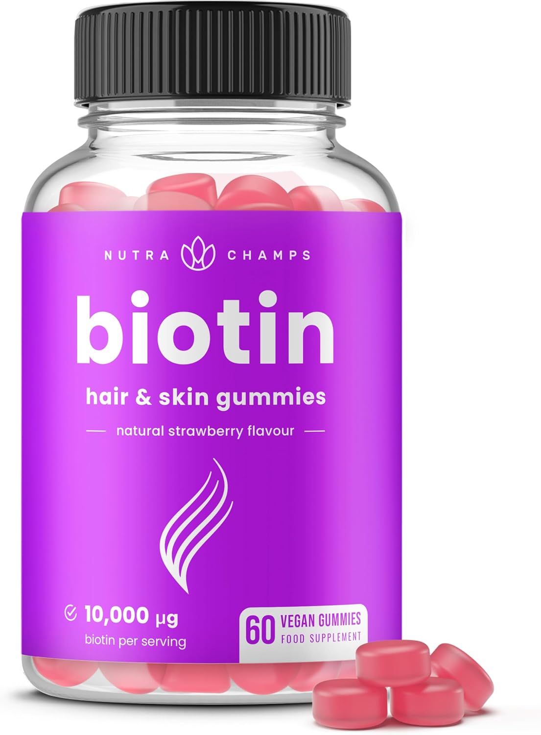 NutraChamps (2 Pack) Biotin Gummies 10,000mcg [High Potency] for Healthy Hair, Skin & Nails for Adults & Kids - 5000mcg in Each Gummy Vitamin - Vegan, Non-GMO, Pectin-Based Hair Health Supplement