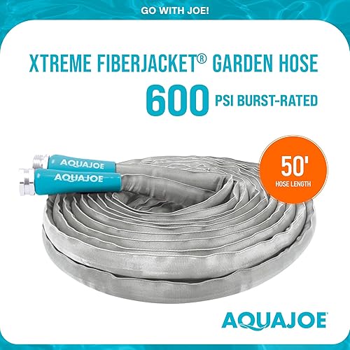 Miniatura 6 de Aqua Joe AJFJH50-58-PRX XTREME FIBERJACKET Manguera de jardín flexible, resistente a las torceduras, 600 PSI máximo, 58 pulgadas de diámetro, 50 pies
