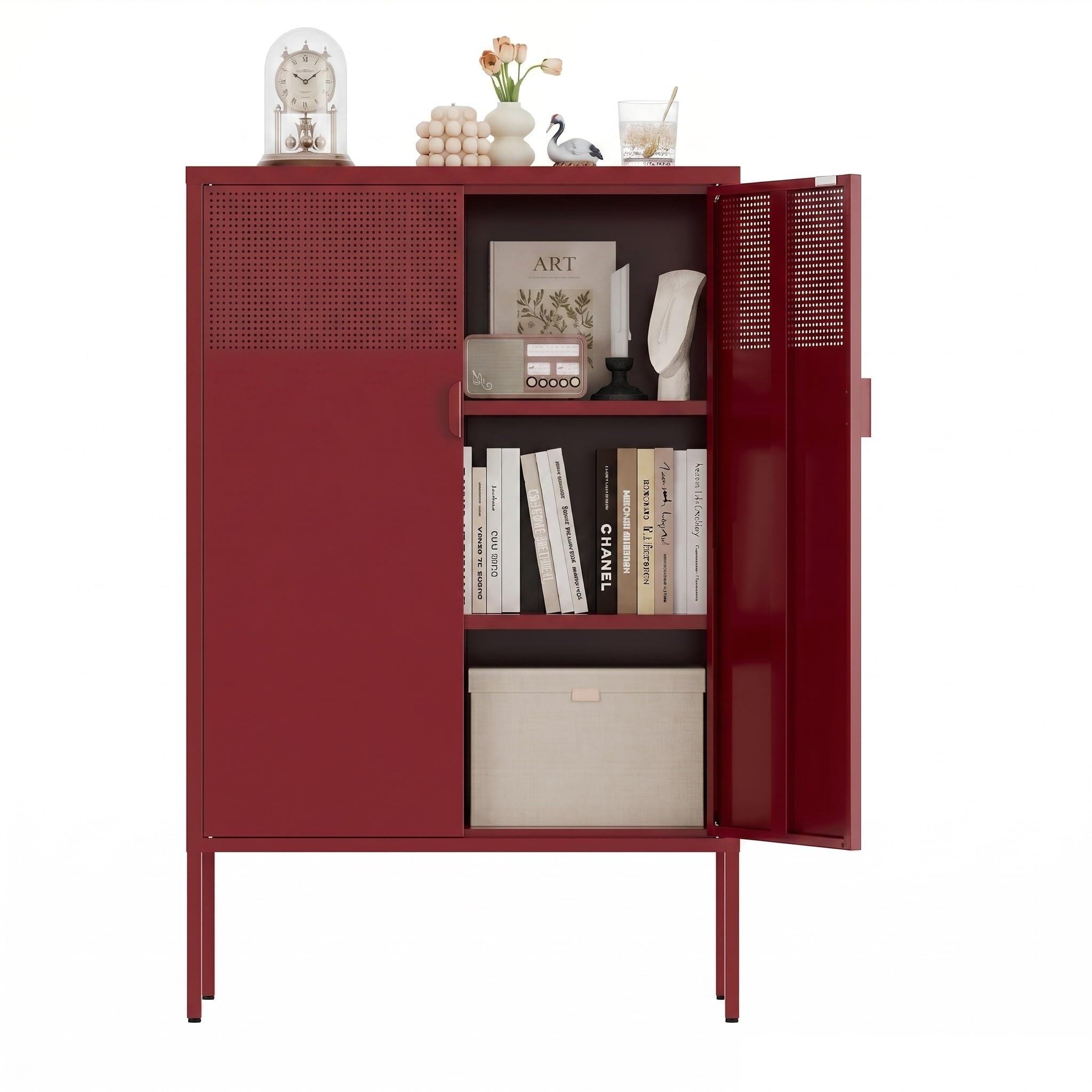 Metal Storage Cabinet,2 Door TV Stand, Metal Mesh Accent Cabinet