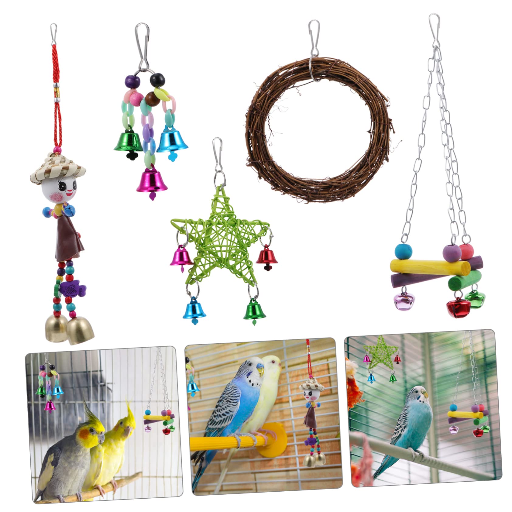 COLLBATH Vogelkäfig Spielzeug Hängendes Glocken Schnabel Spielzeug 5 Stück für Papageien und Vögel Fördert Intelligenz