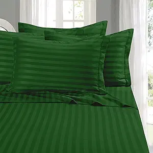 Elegant Comfort Softest and Coziest 6-Piece Sheet Set - 1500 Premium Hotel Quality Microfiber - Deep Pocket, Wrinkle Resistant 6-Piece Damask Stripe Bed Sheet Set, California King, Hunter Green