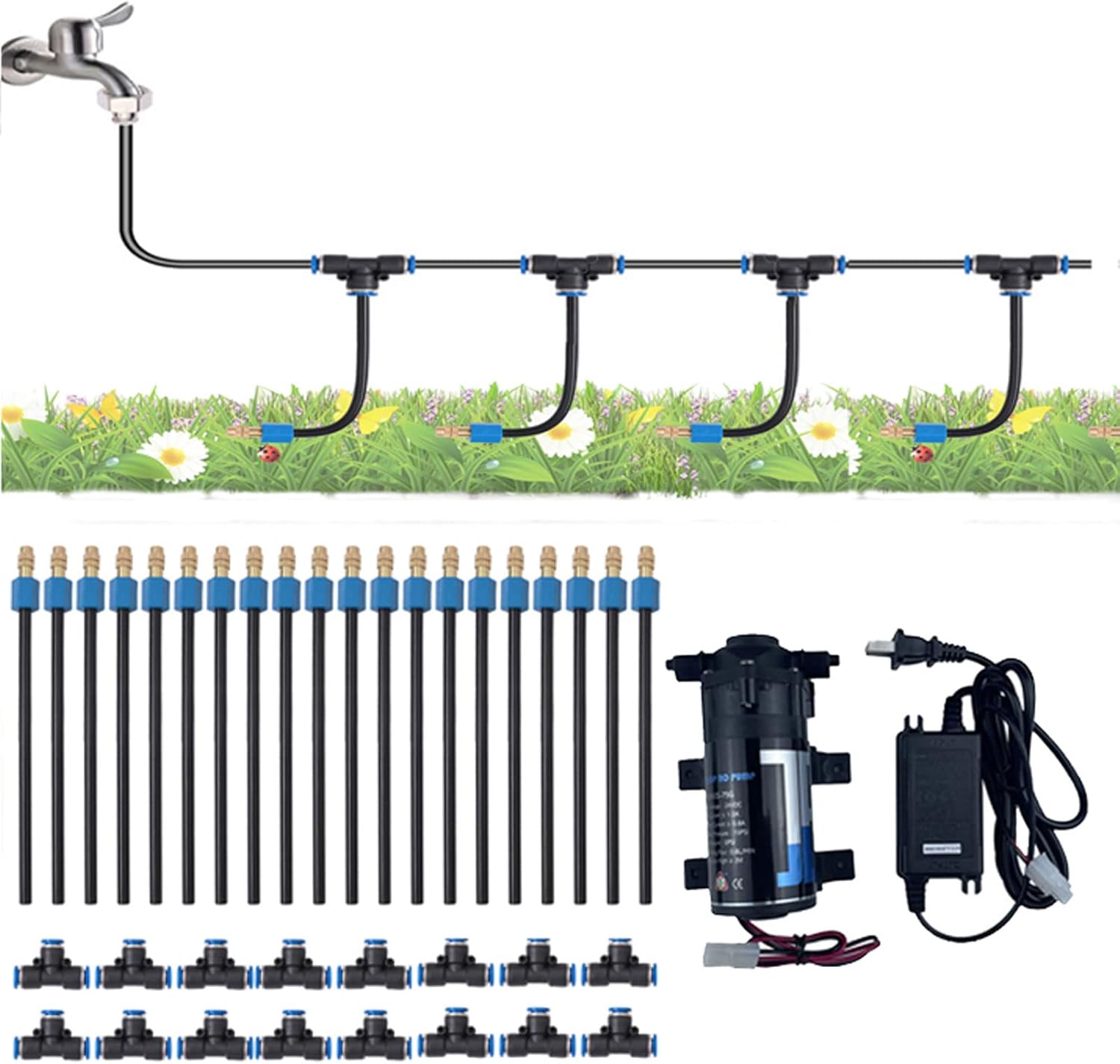 Outdoor Misting Cooling System Kit with 24v Silent Pump