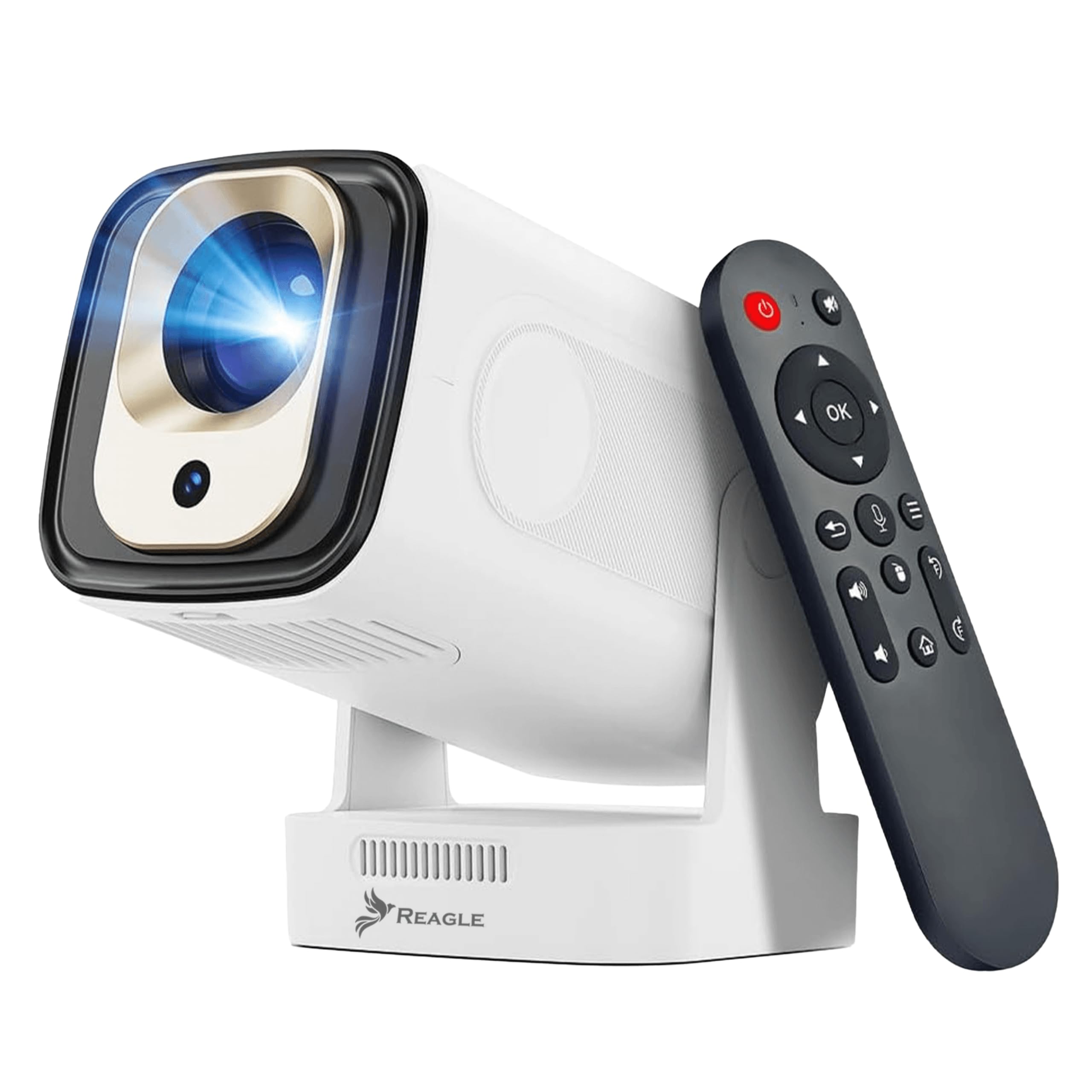 Reagle Mini proiettore Full HD 1080p 4K Upscaling Android WLAN Bluetooth Auto Focus 330 ANSI LED Proiettore Portatile 130 Pollici Keystone HDMI USB Smart TV Wi-Fi Home Cinema Miracast