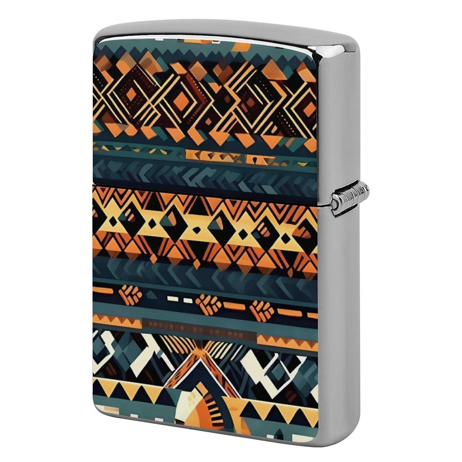 African Tribal Ethnic Texture Lighter Case Cover Vintage Metal Lighter Sleeve Reusable Lighter Protective Cover Decorative Lighter Holder Birthday Gifts for Men Women