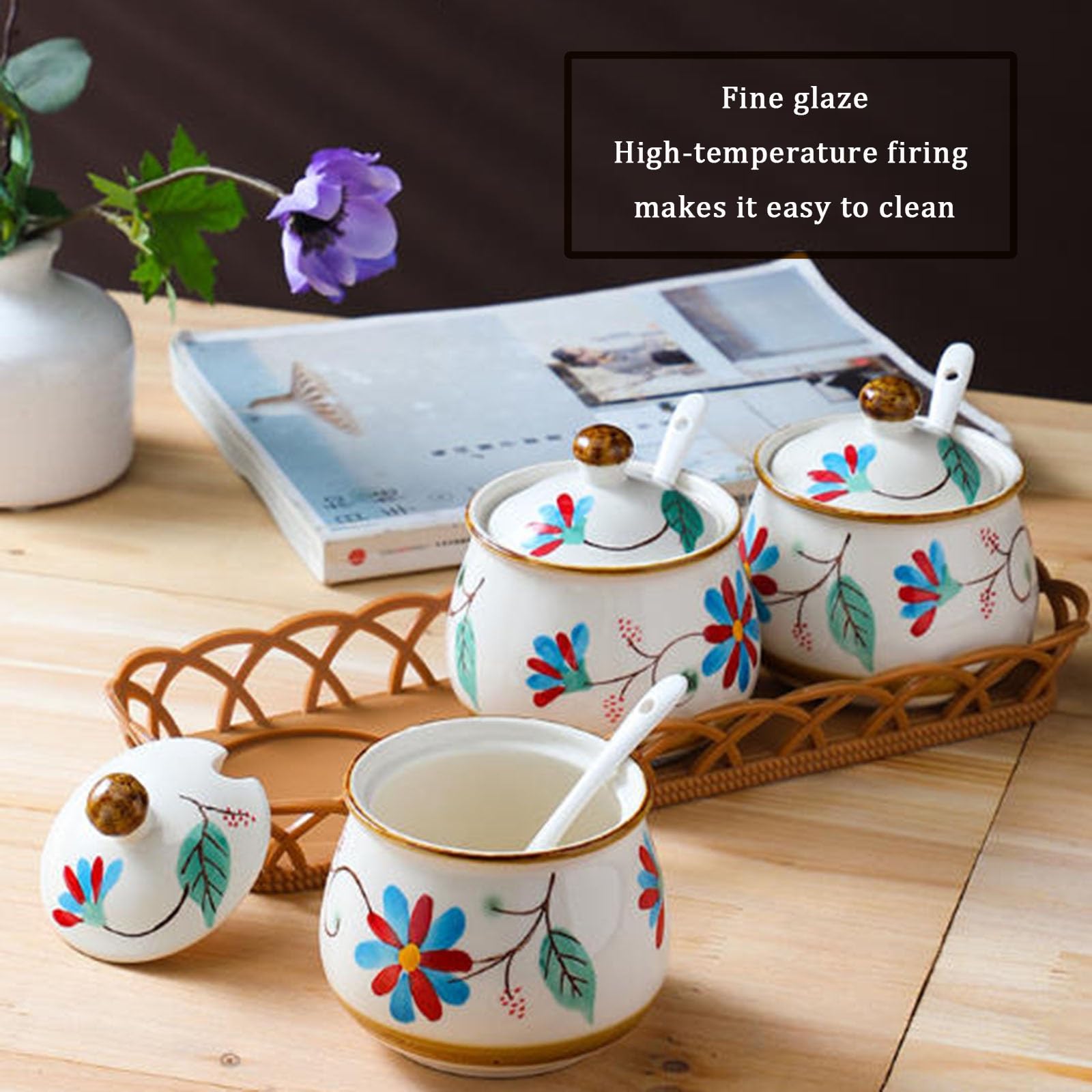 Zuccheriera con coperchio Zuccheriera in Ceramica Set 3 Pezzi, portaspezie for la cucina