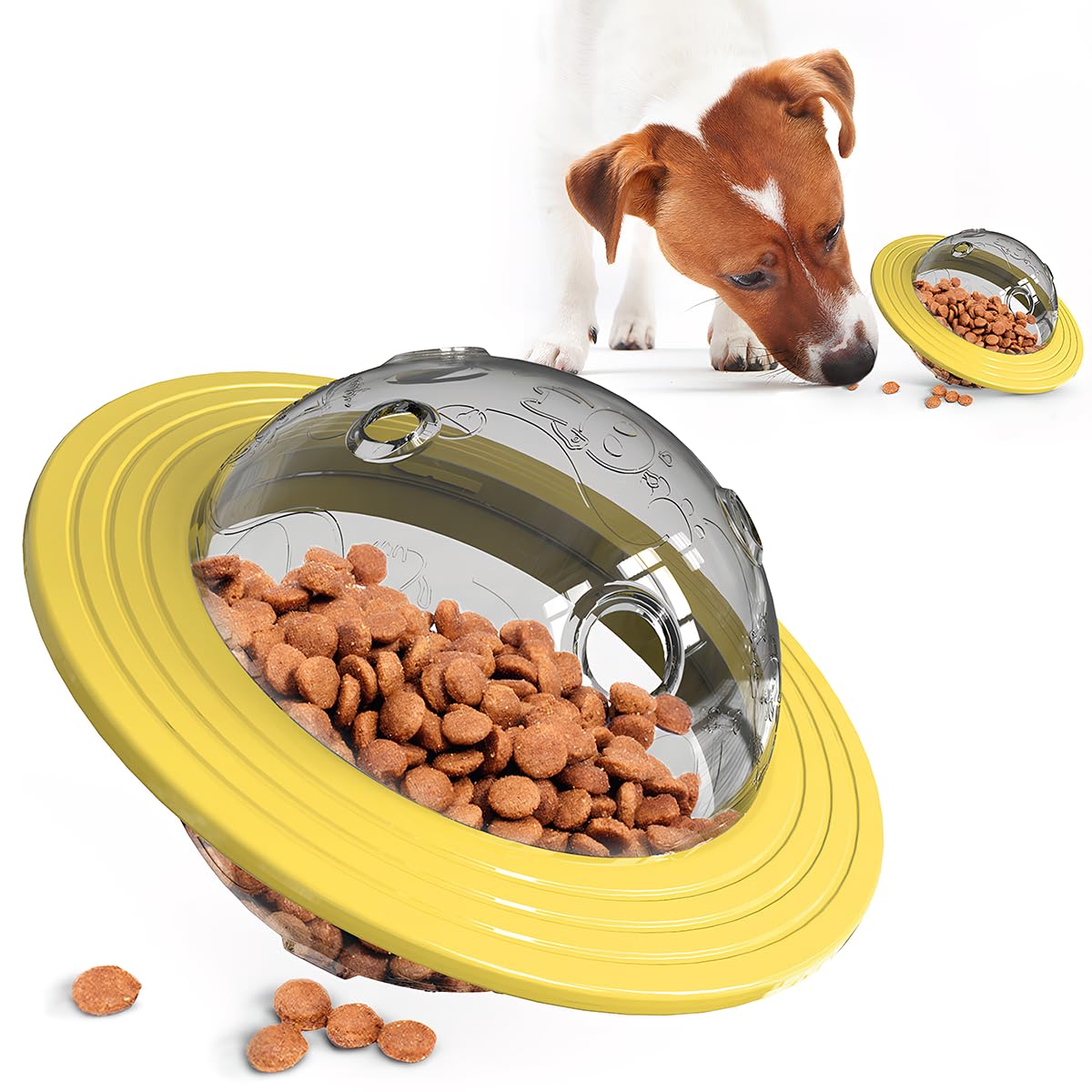 UFO Robot Planet - Juguete interactivo para perros, rompecabezas dispensador de golosinas para perros grandes y pequeños, estimulación cerebral de enriquecimiento y alimentador lento para