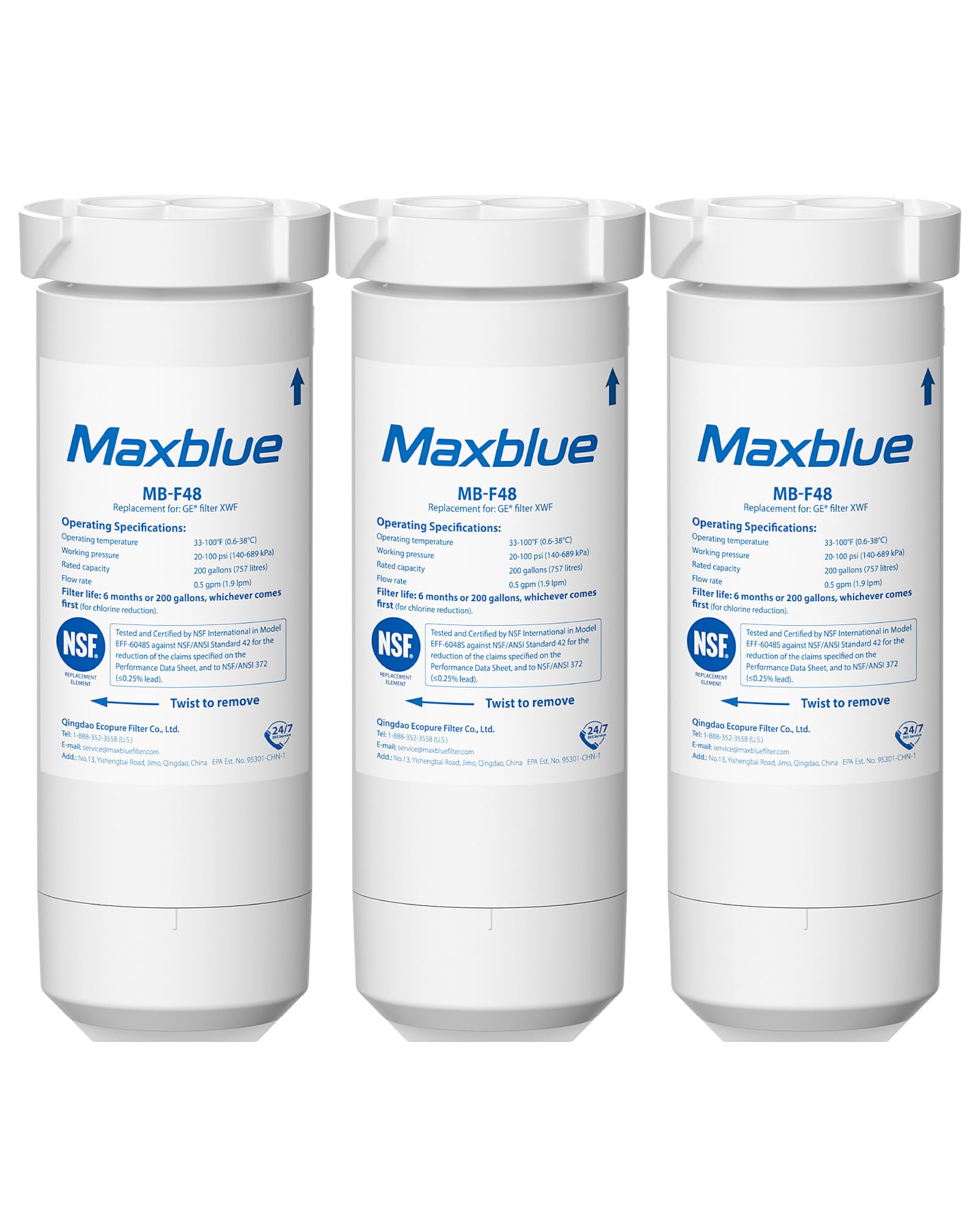 Maxblue XWF Replacement for GEยฎ XWF, WR17X30702, NSF Certified Refrigerator Water Filter, 3 Filters (Not XWFEยฎ) | Fridge.com