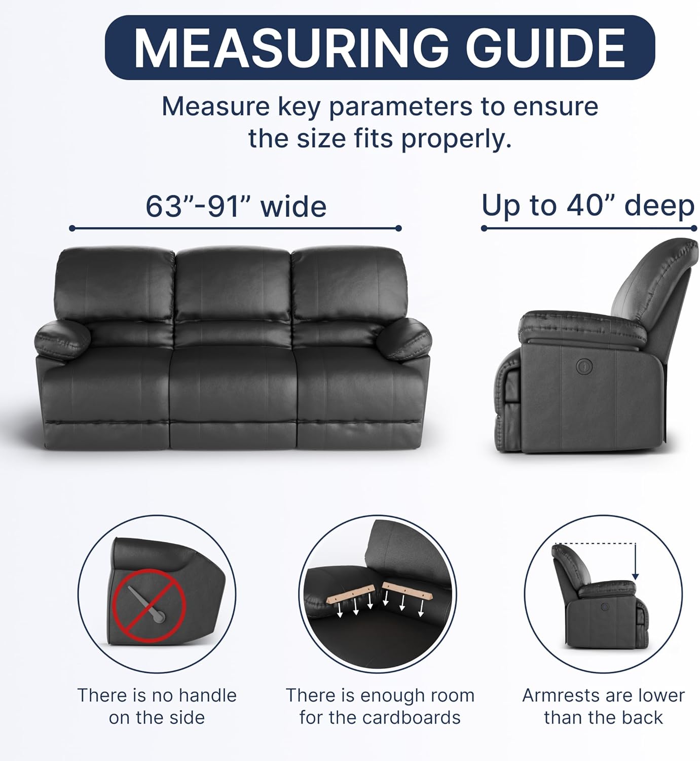 PAULATO BY GA.I.CO. Recliner Cover – Soft Form-Fit Slipcover – Stretch 1-Piece Reclining Furniture Protector – Machine Washable Fabric – Blue (Reclining Sofa 63"-91" Wide)