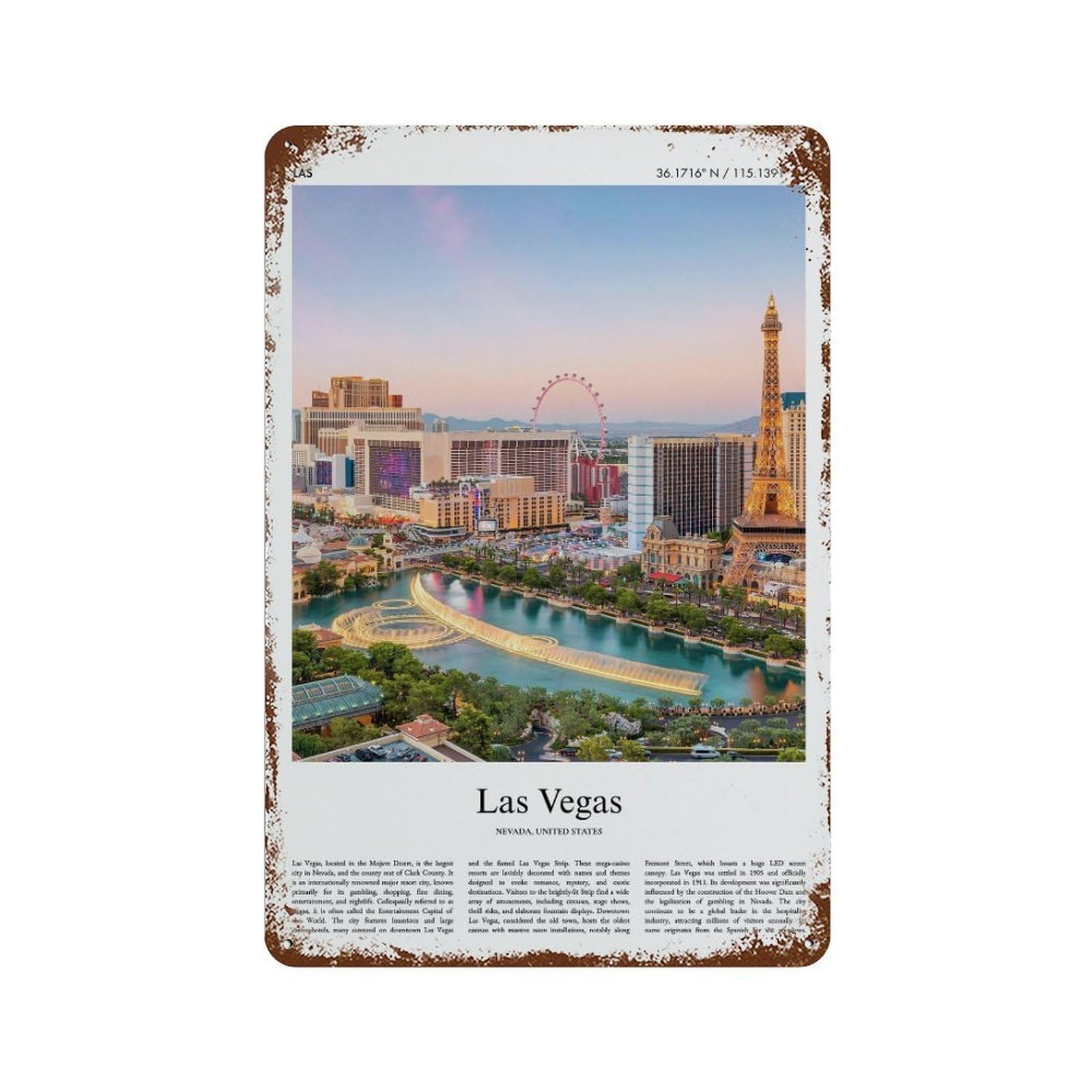 xiaoxiaoshen Las Vegas Nevada, United States, USA City Scenery Wall Decor Art Metal Tin Poster Modern Home Decor Art Home Bar Shop Decorations Vintage Sign 30x20cm