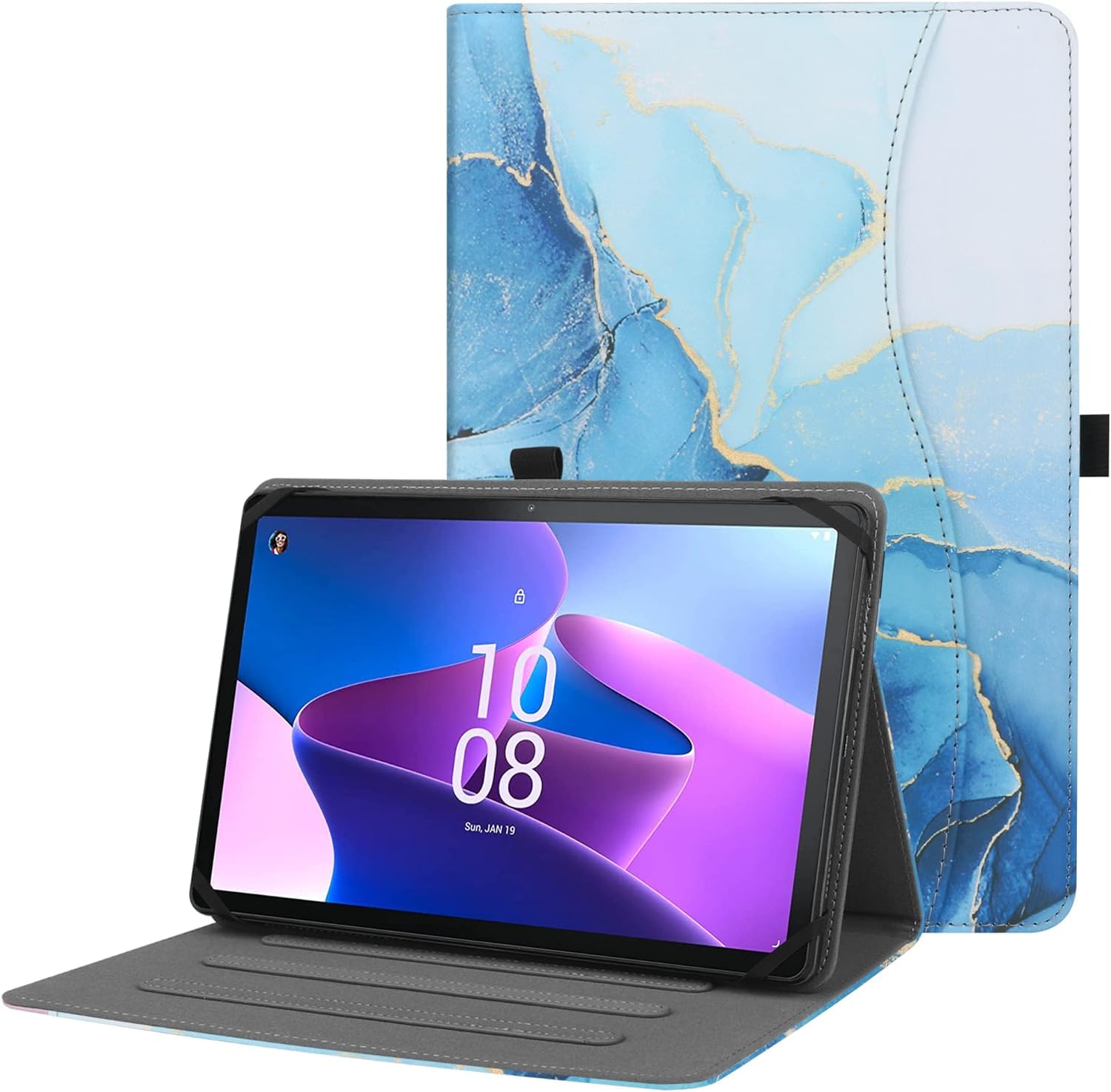 HGWALP Universal Hülle für 9",9.7",10.1",10.2",10.5",10.9",11" Zoll Tablet,Multi-Viewing Angles PU Leder Stand Folio Hülle mit Handschlaufe für 9-11 Zoll Tablet,mit verstellbarem Silikon Band-MBL