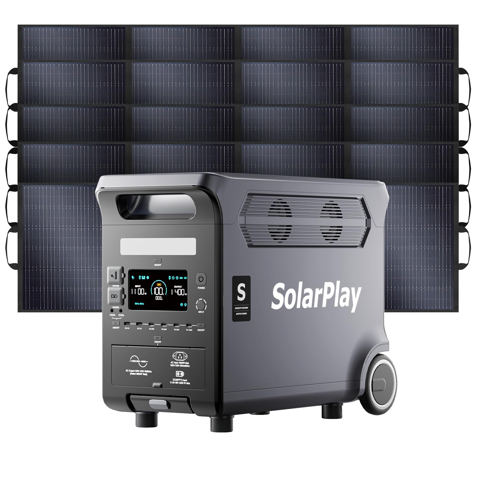 SolarPlay Q3600 Generateur Electrique Portable CA 3600W,Station électrique portable 3840Wh LiFePO4,Recharge rapide 2.5h,UPS,Générateur Électrique Onduleur Alimentation de Secours (Q3600+400W*3)
