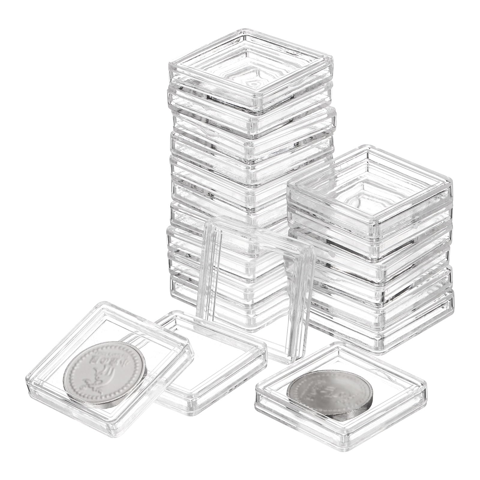 uxcell 20 Pcs 30mm Silver Dollar Coin Holders, Plastic Coin Capsule Covers Acrylic Clear Square Coin Collection Supplies Container for Silver Coin