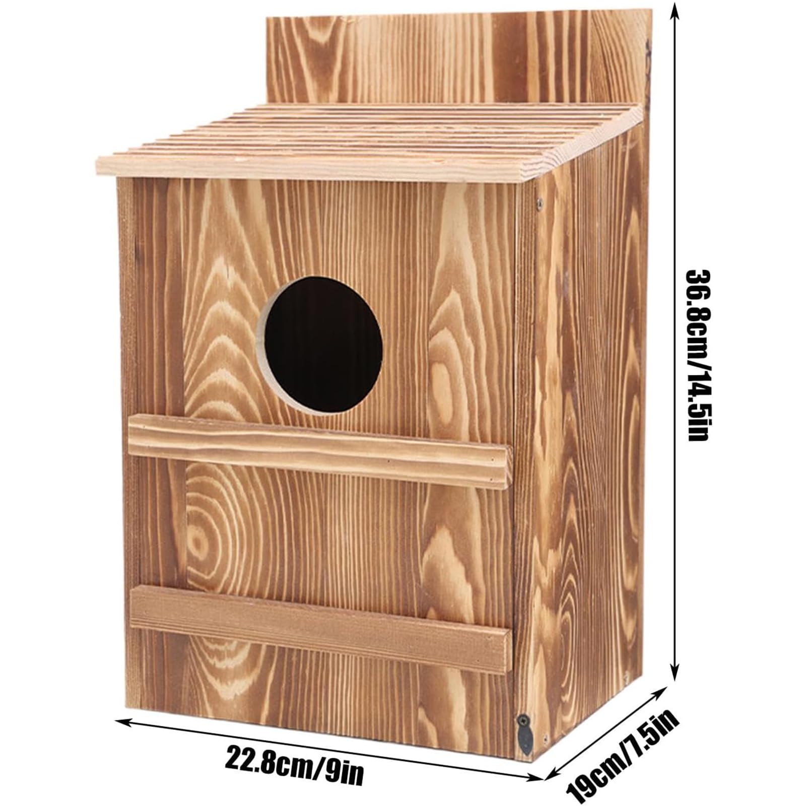 Casetta per Uccelli a Forma di Gufo in Legno, Nido Esterno per Falchi e Uccelli, Rifugio per Uccelli con Viti per Installazione su Alberi, Muri, Palo, Giardino e Cortile 36.8 * 19 * 22.8