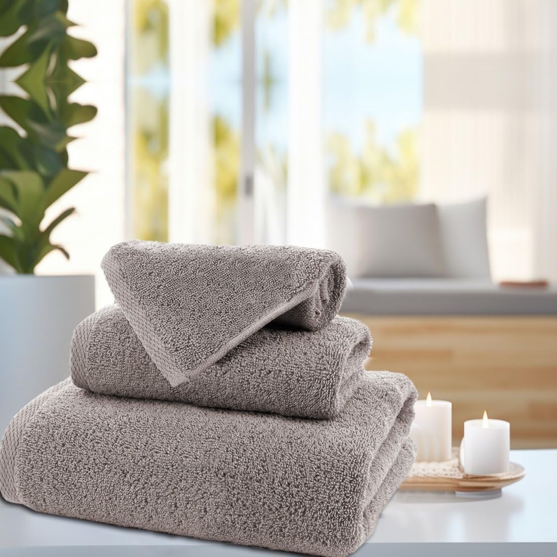 Warp & Weft Premium Quality Luxurious 3 Piece Towel Set - 600 GSM Bath Towels 70x140 cm - 100% Pure Cotton Bathroom Towels, Super Soft and Highly Absorbent (Grey)