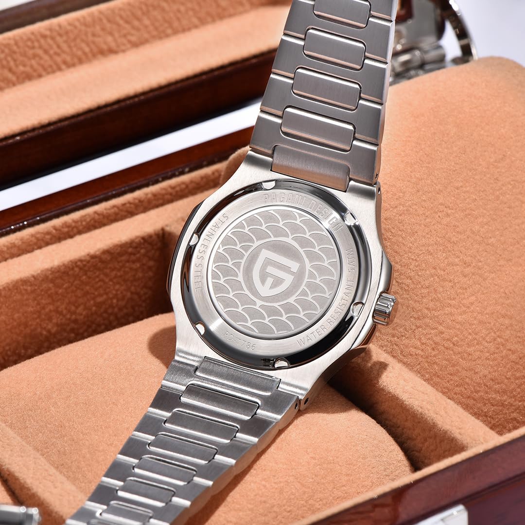 Quarz Damenuhren Luxus Edelstahl Wasserdicht Armbanduhr für Frauen Damen Armbanduhr Synthetischer Saphir Auto Datum Mondphase Wochenanzeige