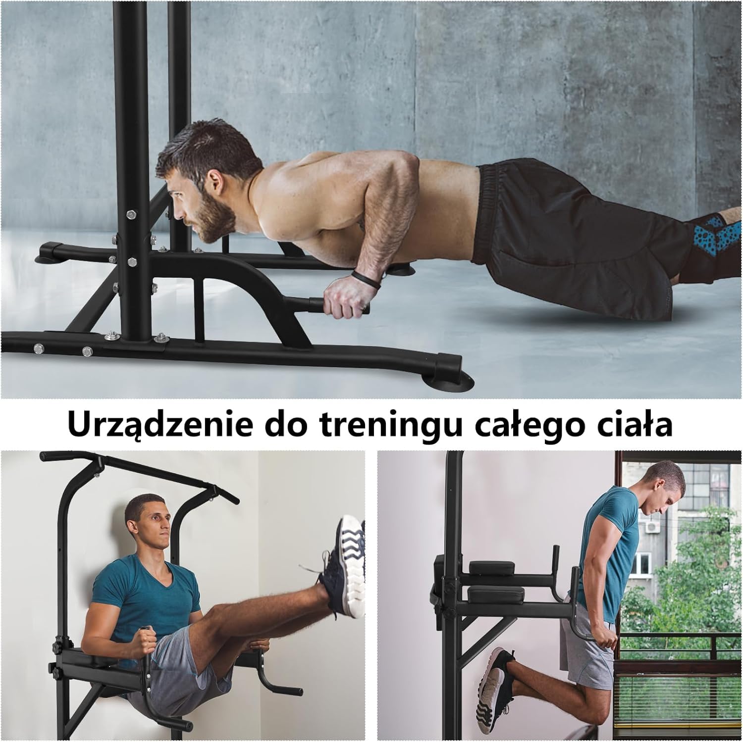 DH FitLife Power Tower Dip Station Sprzęt sportowy z drążkiem do podciągania, drążkami dip i plecami, stacją treningową, stacją fitness, rzymskim krzesłem kulturystycznym, Power Rack dla domu