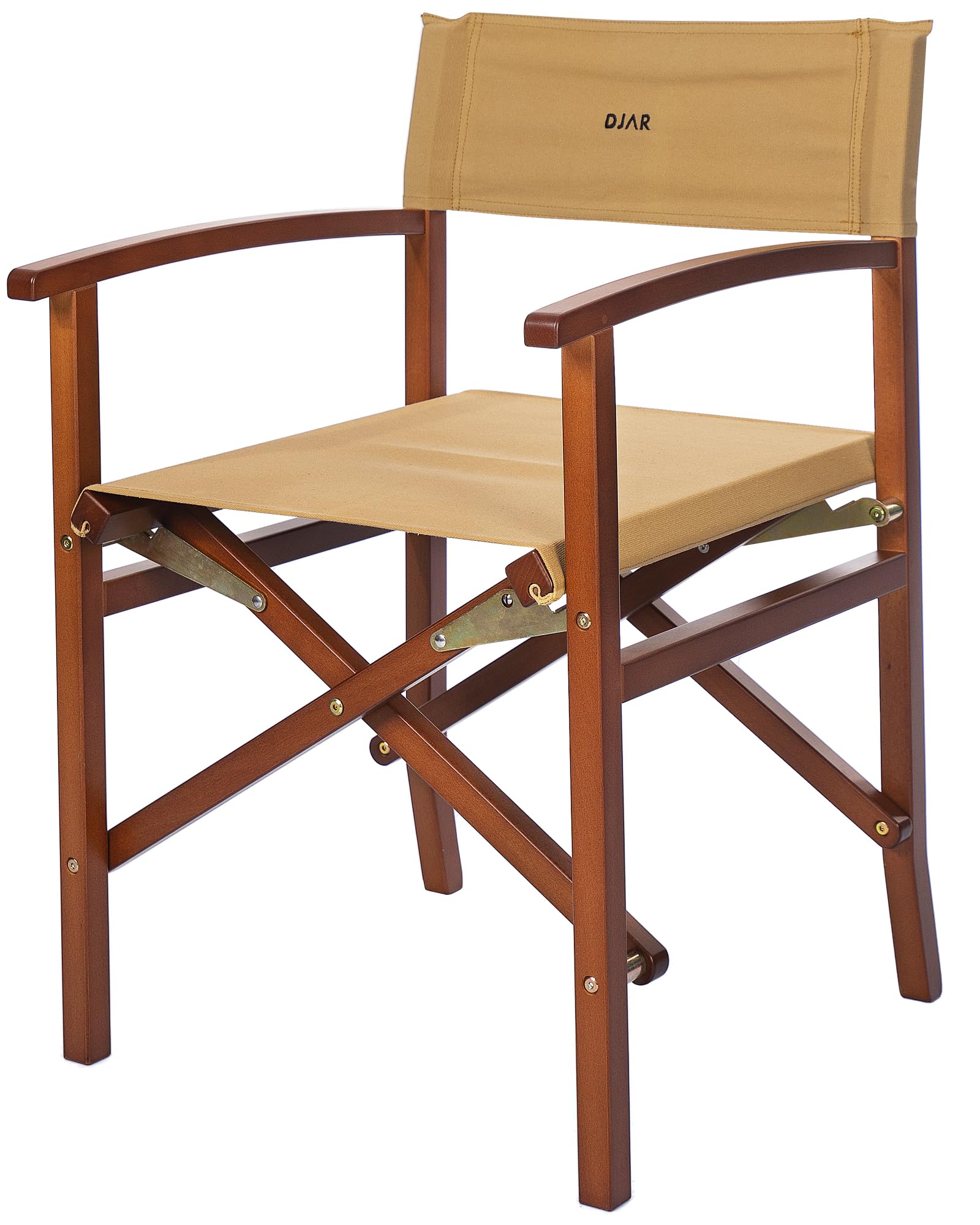 DJAR Silla de director plegable de madera con lona beige extraíble, silla portátil para exteriores, maquillaje y artistas, altura del asiento de 18 pulgadas, soporta 350 libras