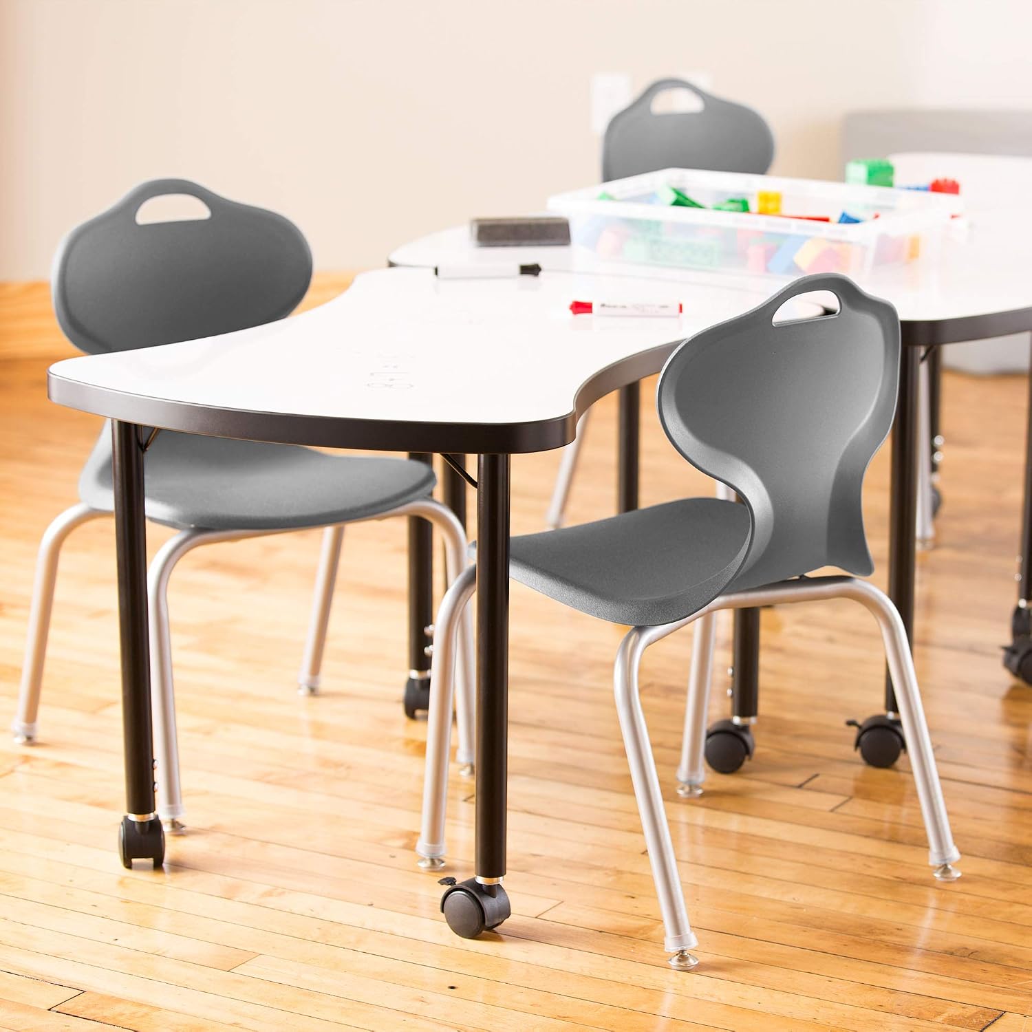 Learniture Structure Series Stacking School Chairs with Contoured Seats, Heavy-Duty Plastic Stacking Classroom Chairs, 14" H, Set of 4, Graphite