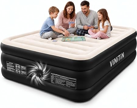 Queen Air Mattress with Built-in Pump, 16" Elevated Inflatable Bed for Home & Guests, Self-Inflating Blow Up Mattress with Flocked Top & Storage Bag, Max 660lb Weight