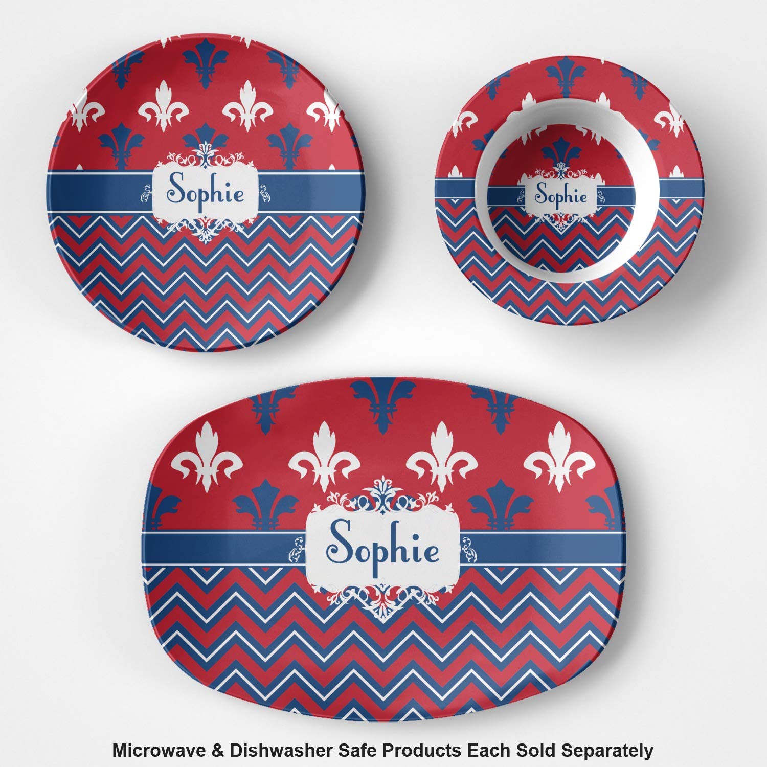 Personalized Patriotic Fleur de Lis Plastic Bowl - Microwave Safe - Composite Polymer