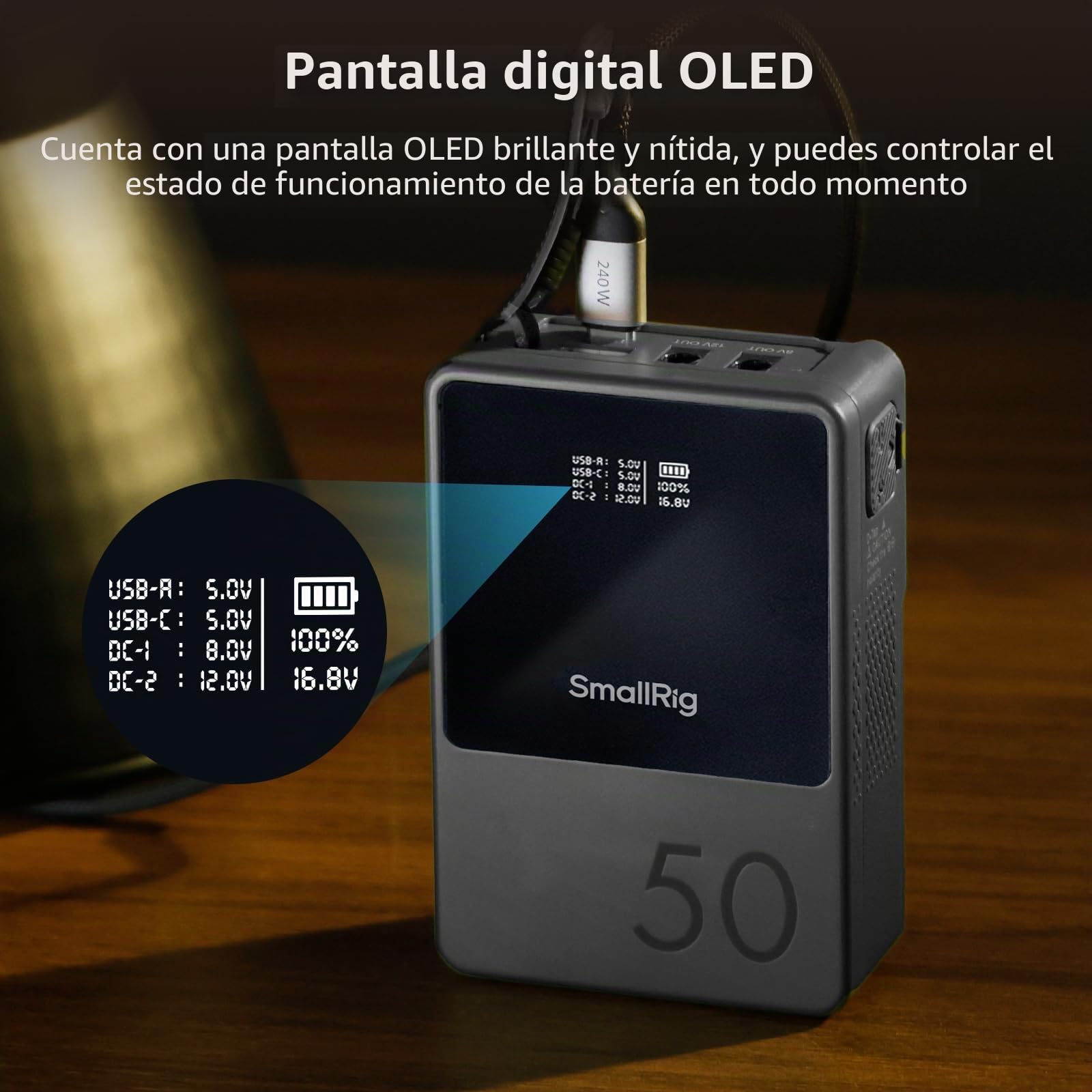 SMALLRIG V Mount Battery VB50, 3400mAh 50Wh 14.8V Mini V-Mount Batería Carga Rápida PD USB-C de 45W, con D-Tap, USB-A, Puerto DC Dual, Pantalla OLED, para Cámara, videocámara, Monitor etc. - 3579B