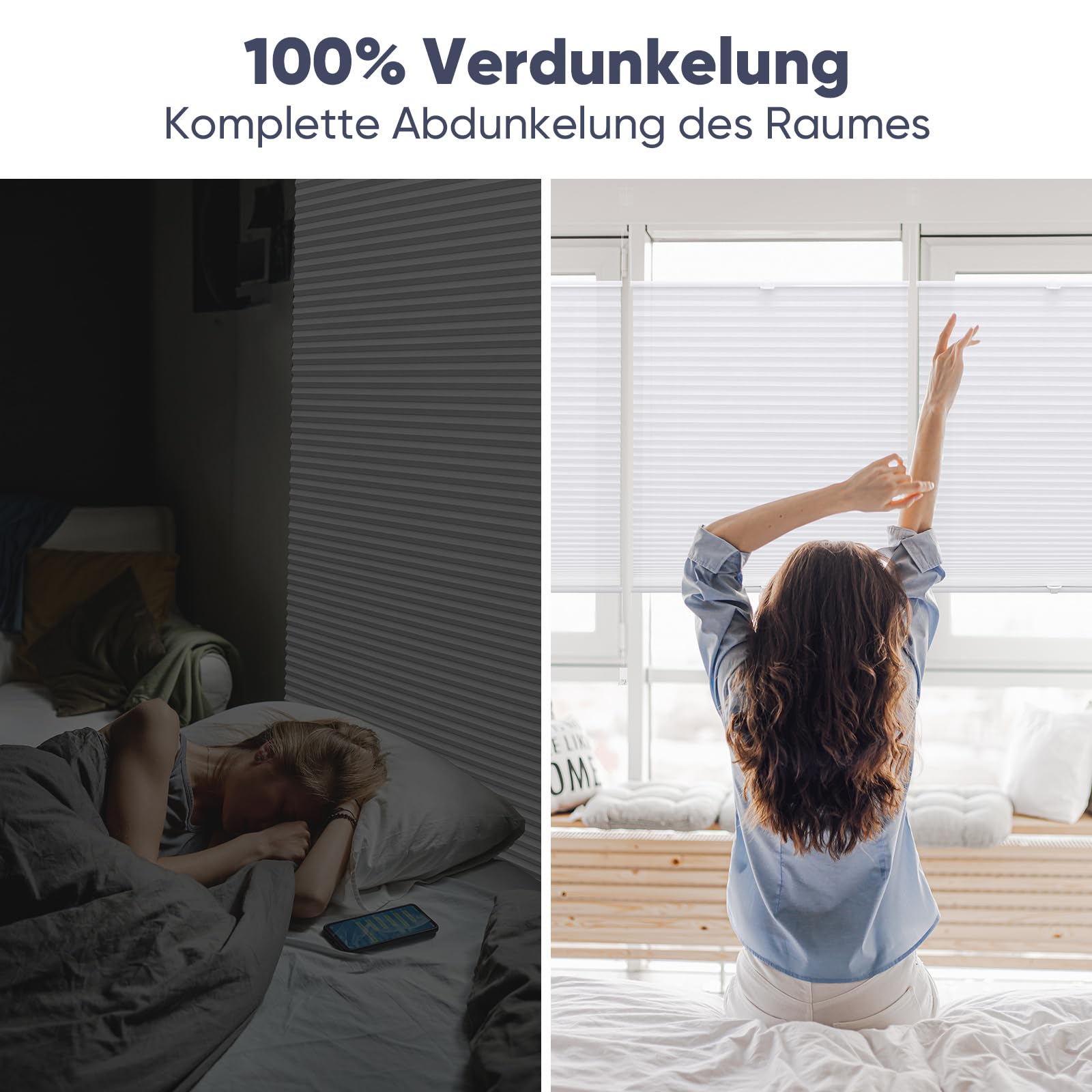 Sekey Plissees für Fenster ohne Bohren Blickdicht Plissee Klemmfix Nahtlos Elegant Halb-Wabenplissee – Bild 3