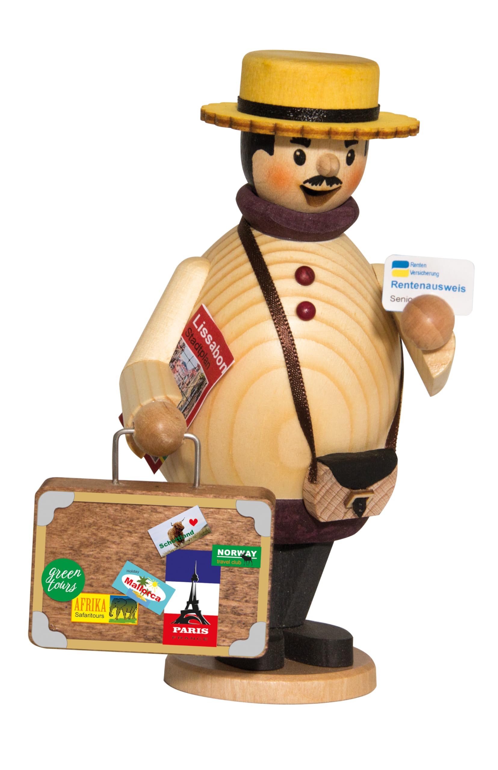 Drechslerei Kuhnert - Rauchmann/Räucherfigur aus Holz - Max als Rentner - Höhe: ca. 16 cm - Made in Germany