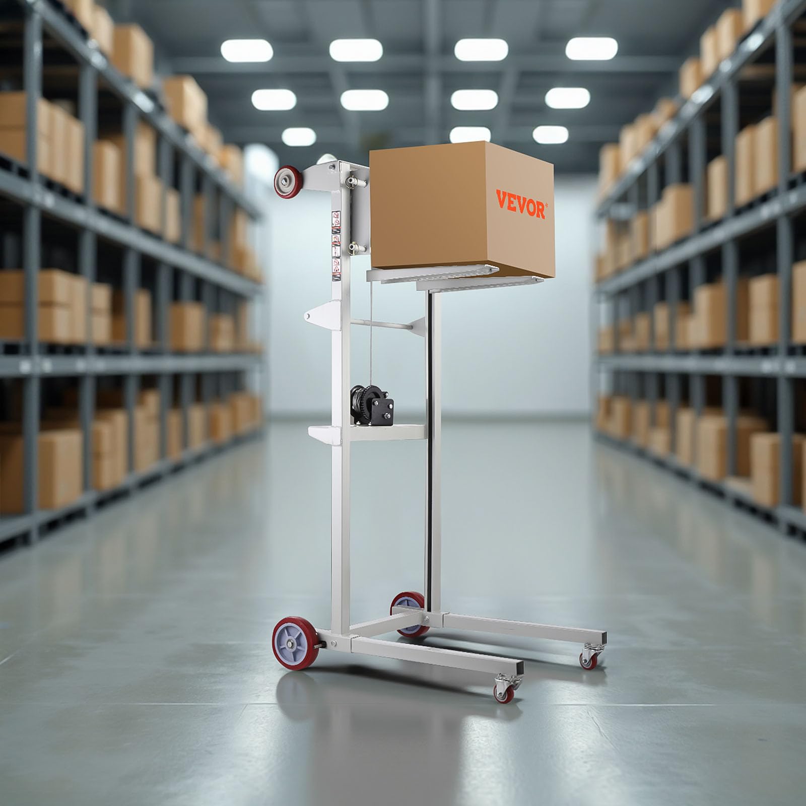 VEVOR Apilador con Cabrestante Manual de Elevación de Materiales con Ruedas Giratorias y Horquilla Ajustable, Plataforma para Transpaletas Capacidad de 249,93 kg, Altura de Elevación Máxima de 1780mm