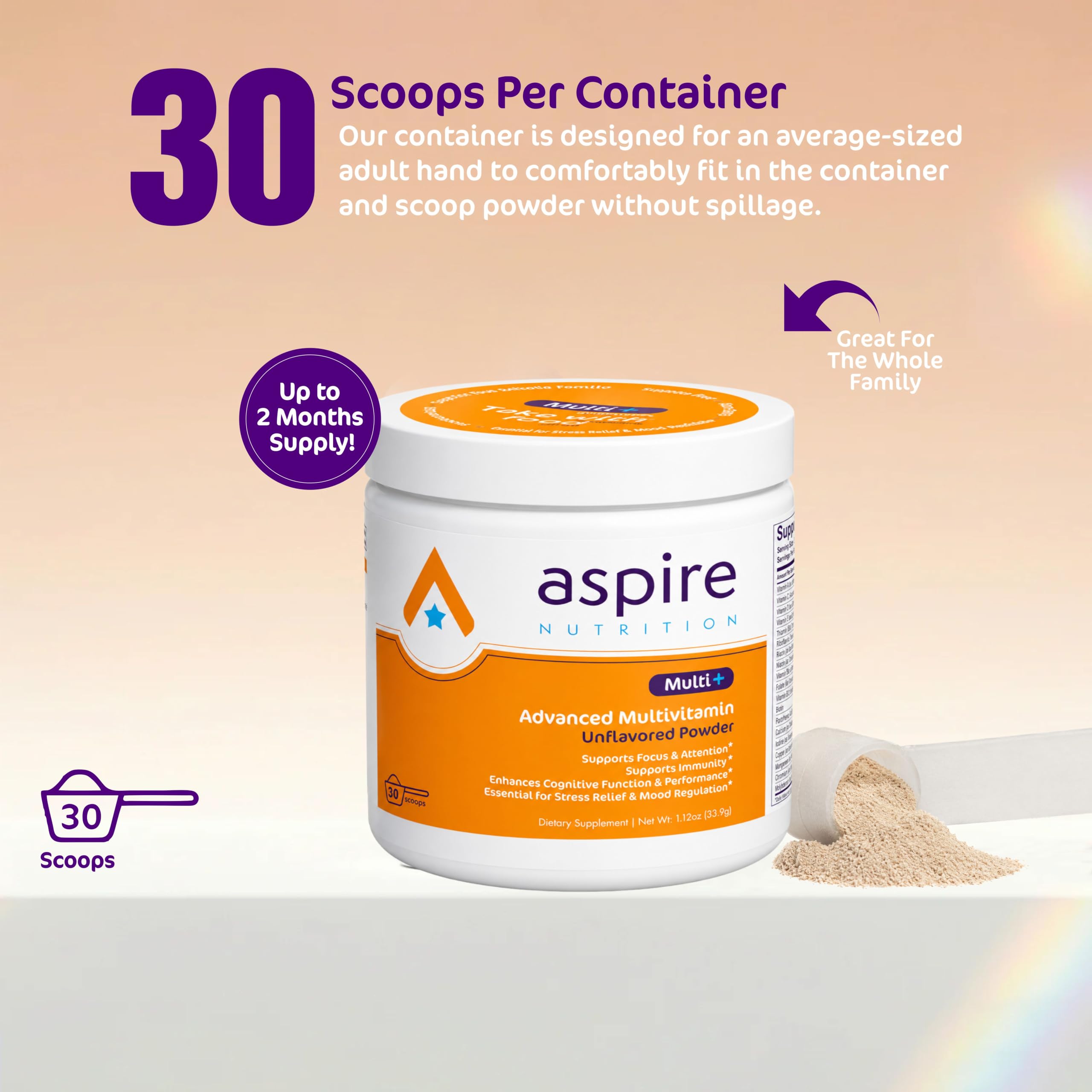 Aspire Multi+™ Advanced Multivitamin for Kids, Men & Women (unflavored Powder) — Amazon image 4