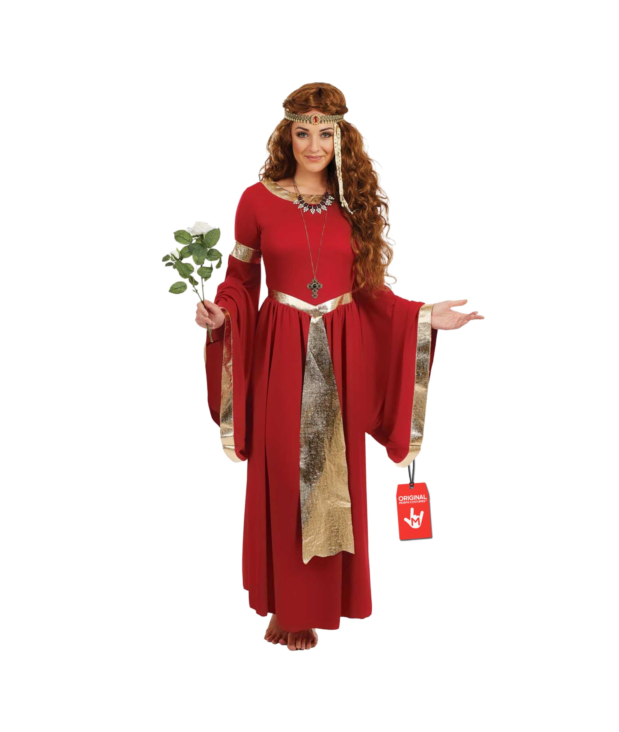 Fun Shack Costume Regina Medievale Donna, Costume Halloween Donna | Abito Rosso con Rifiniture Dorate, Cintura & Cerchietto, Stile Regale, Perfetto per Halloween, Ideale per Travestirsi
