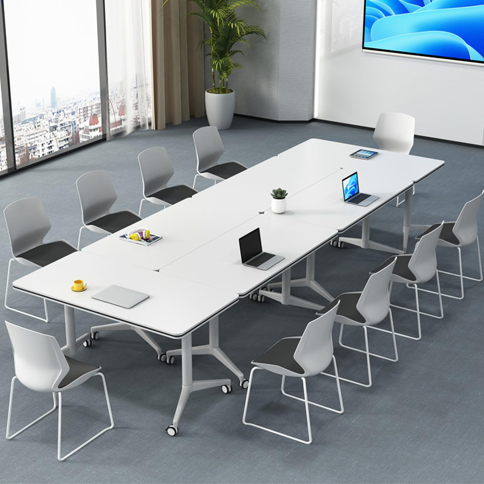 CUAOCEZ Conference Table Folding Conference Room Tables Office Table Flip Top Mobile Meeting Training Tables with Wheels Seminar — view 2