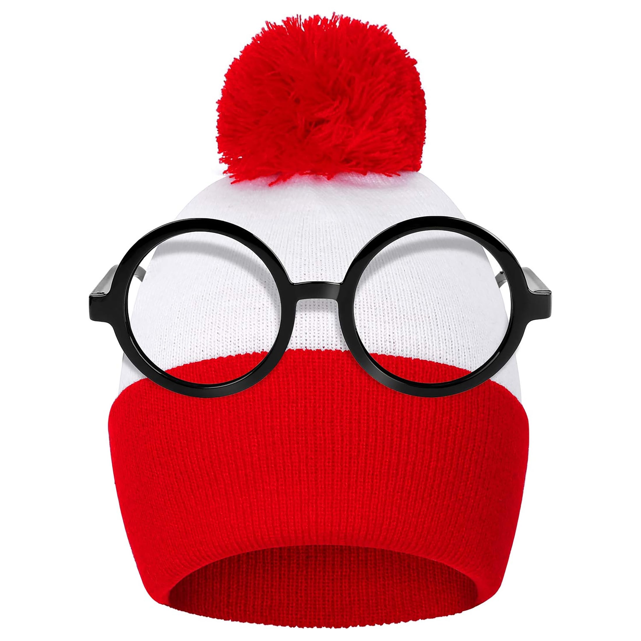 Aneco Kids Pom Pom Cuff Beanie with Costume Wizard Nerd No Lenses Glasses