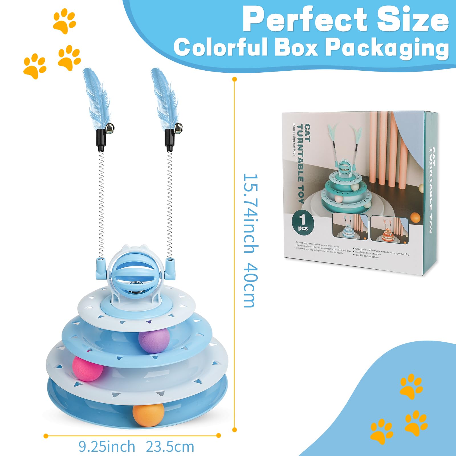 LALAKATS Juguetes para gatos de interior, juguetes interactivos para gatos, rompecabezas para gatos, juguete de bola para gatos con 2 teasers para gatos, color azul