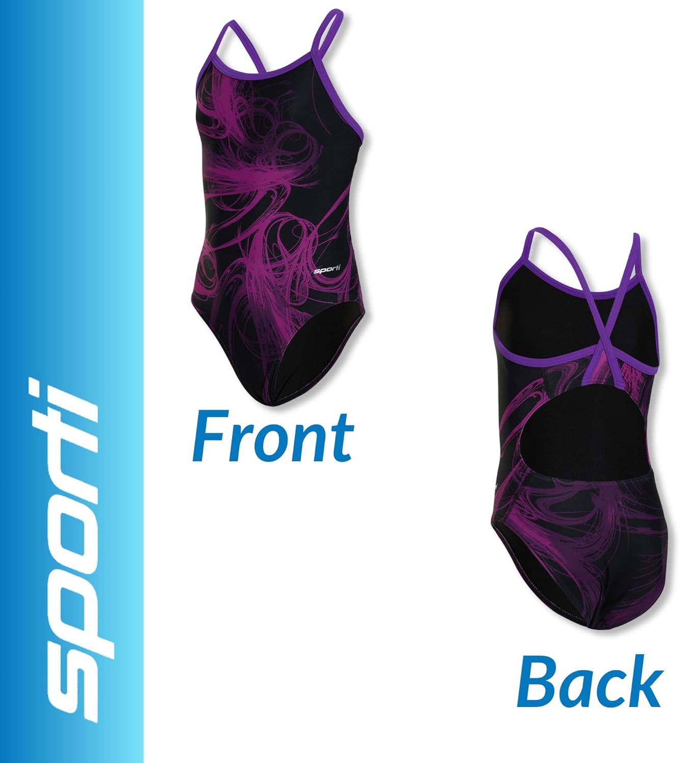 Sporti Thin Strap Girls' Athletic One-Piece Swimsuit – Graphic Design Competitive Bathing Suit Swimwear for Youth Swimmers - Image 2