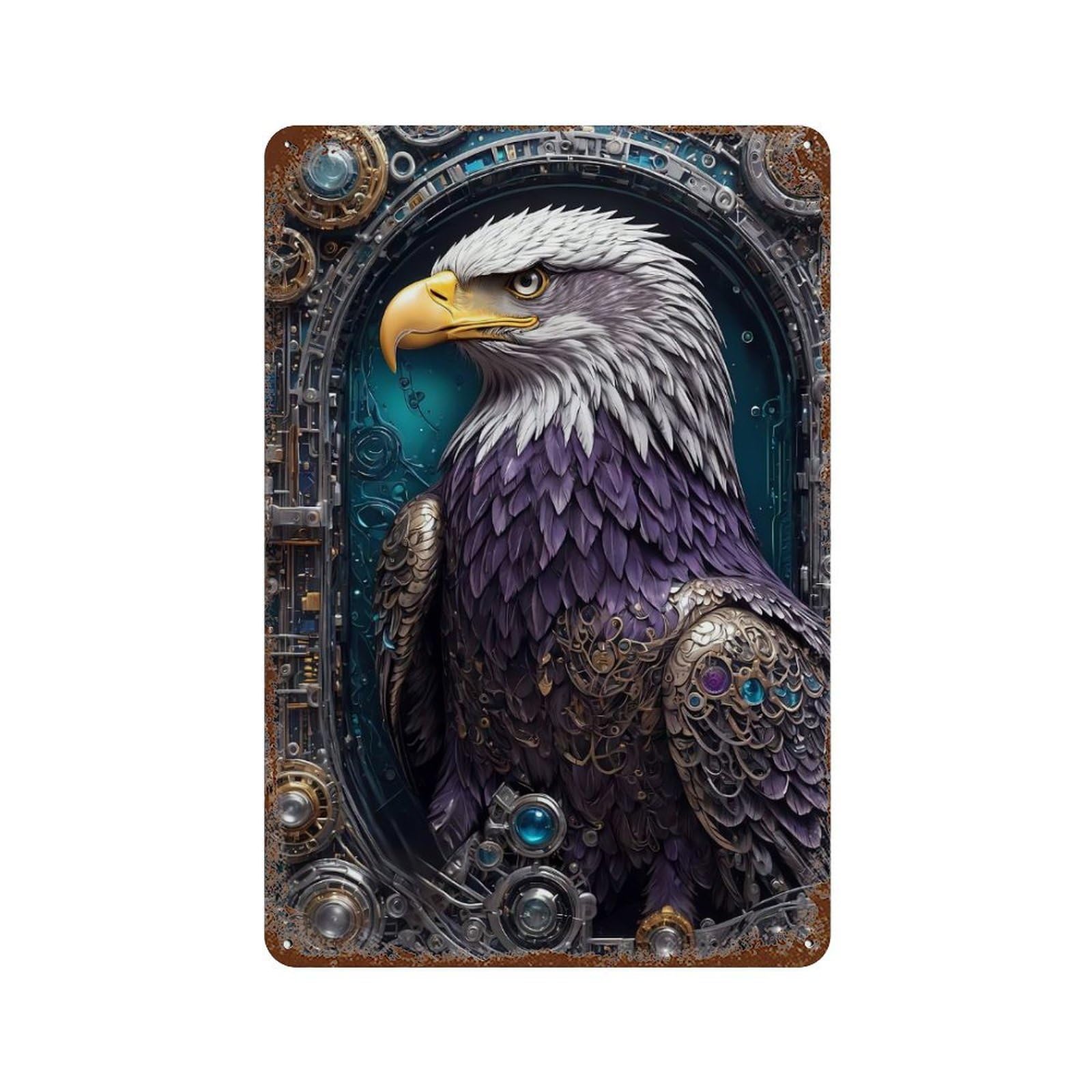 Steampunk Eagle Portrait Aged Metal Wall Plaque 11.8"x7.9", Classic Wall Plaque for Garage, Pub Or Kitchen