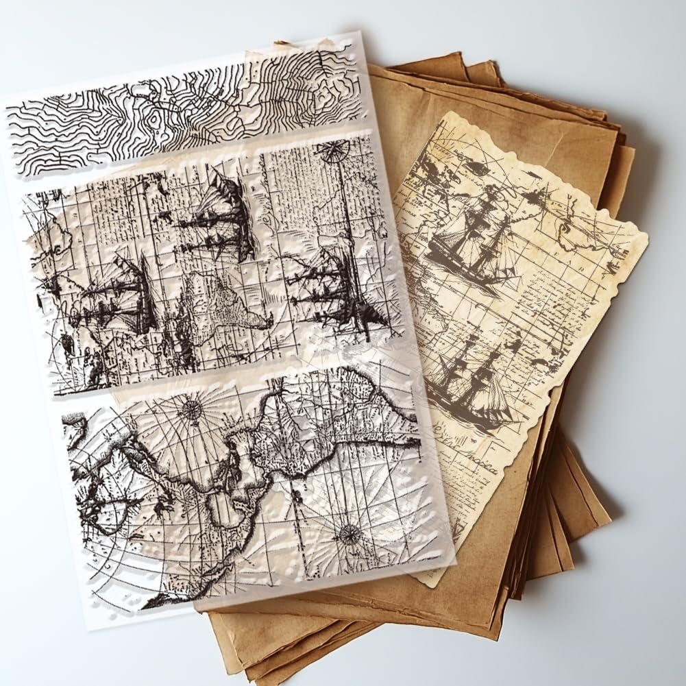 PH PandaHall Timbro Trasparente Mappa Globale Vintage 21x14.8cm per Scrapbooking