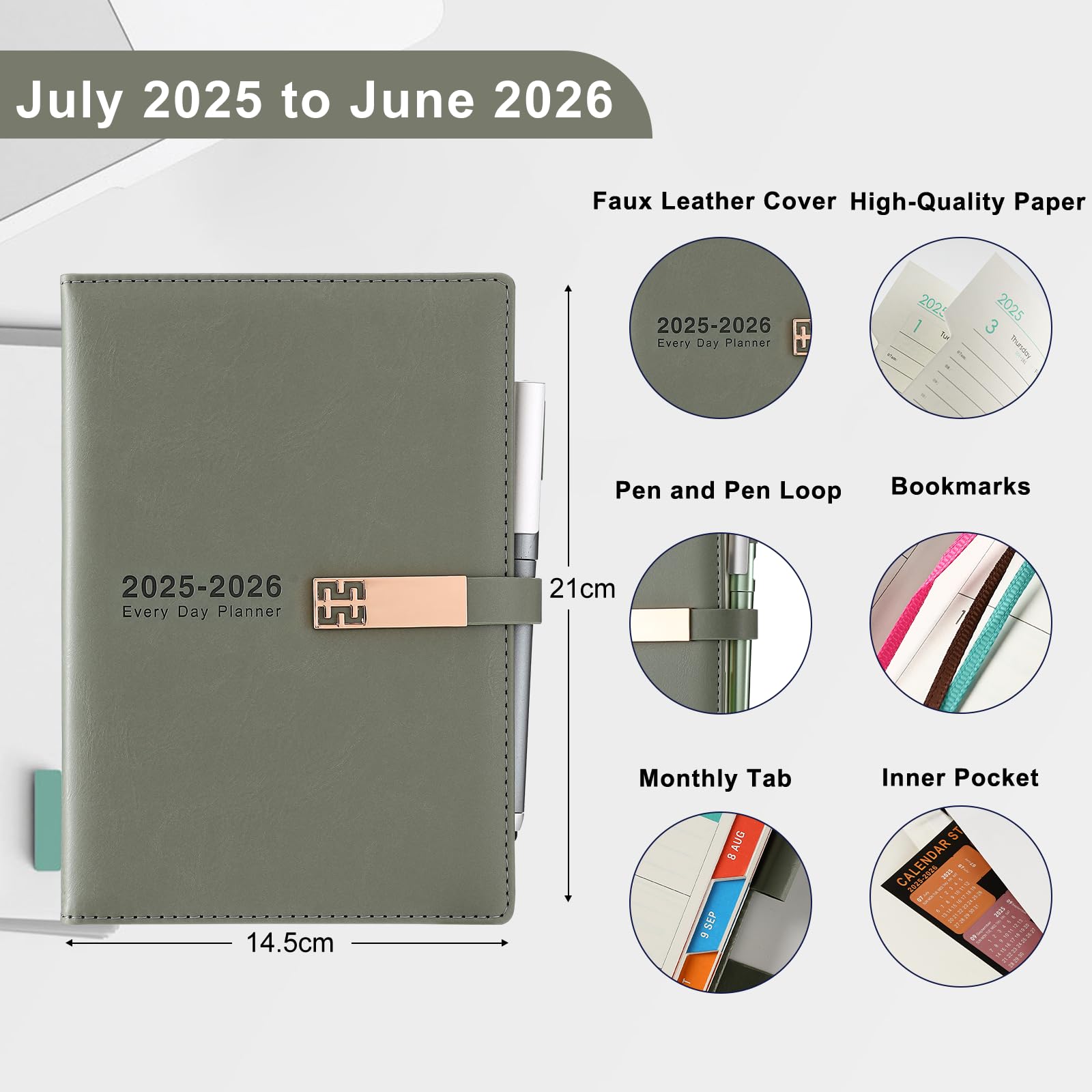 Agenda Semainier A5 2025-2026 - 18 Mois (juillet 2025 à Décembre 2026), Couverture Simili Cuir Rose, Organisation Verticale