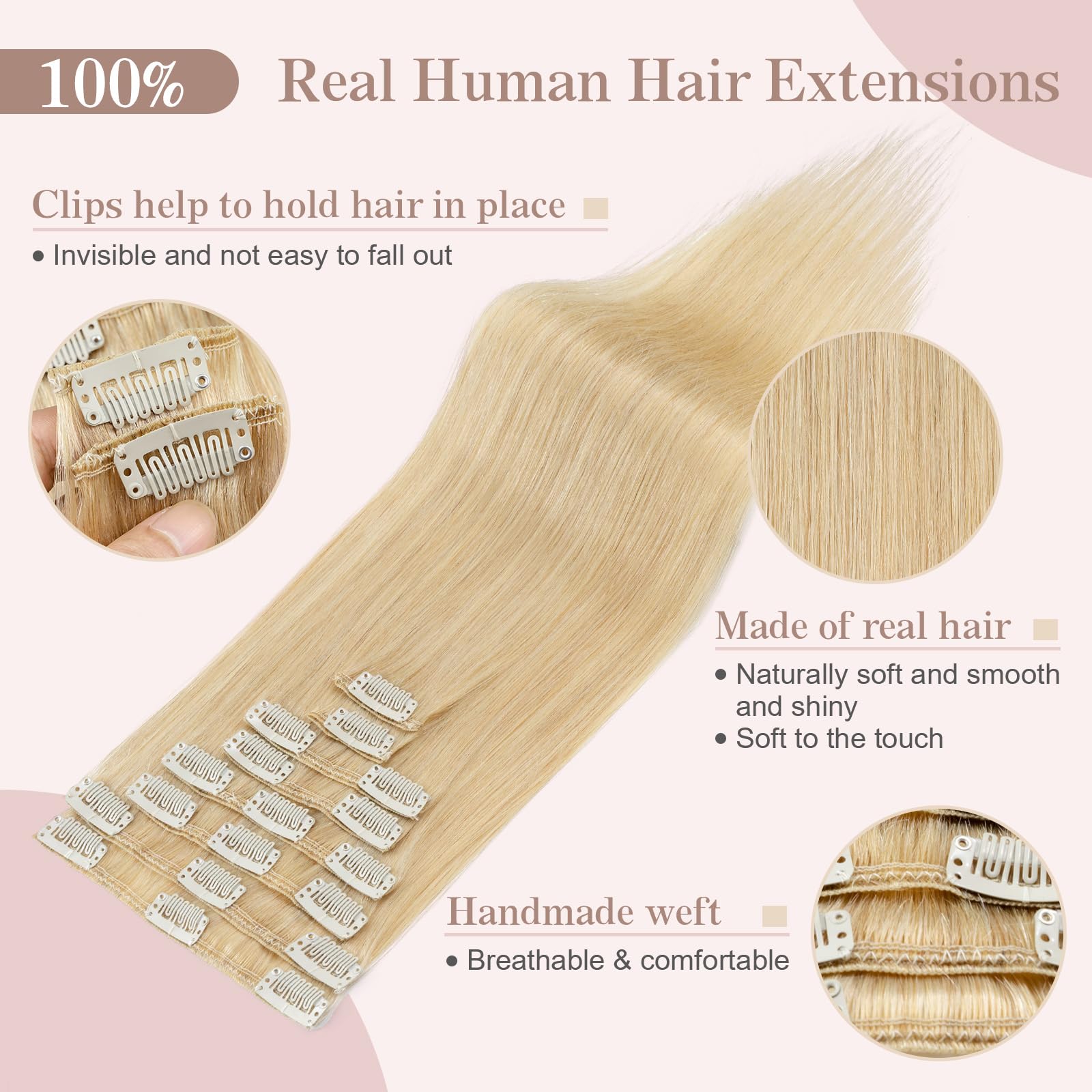 SEGOHAIR 8 PCS Hair Extensions Clip in Real Human Hair, 10 inch Thin Full Head Human Hair Extensions Straight - Golden Blonde(50g) - Image 3