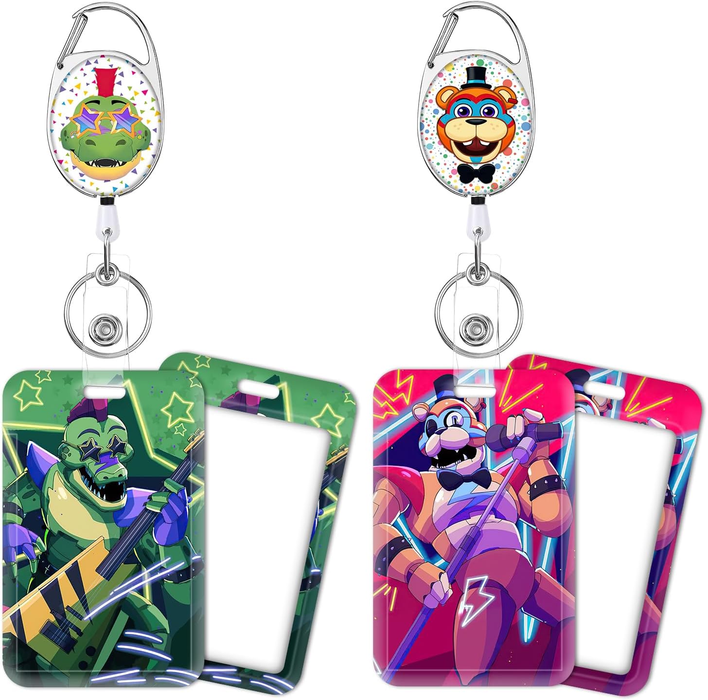 Pounchi Cartoon Retractable Badge Reels 2-Pack With Name Tag Holders - 28.3" Extendable Cord For ID Cards & Keys