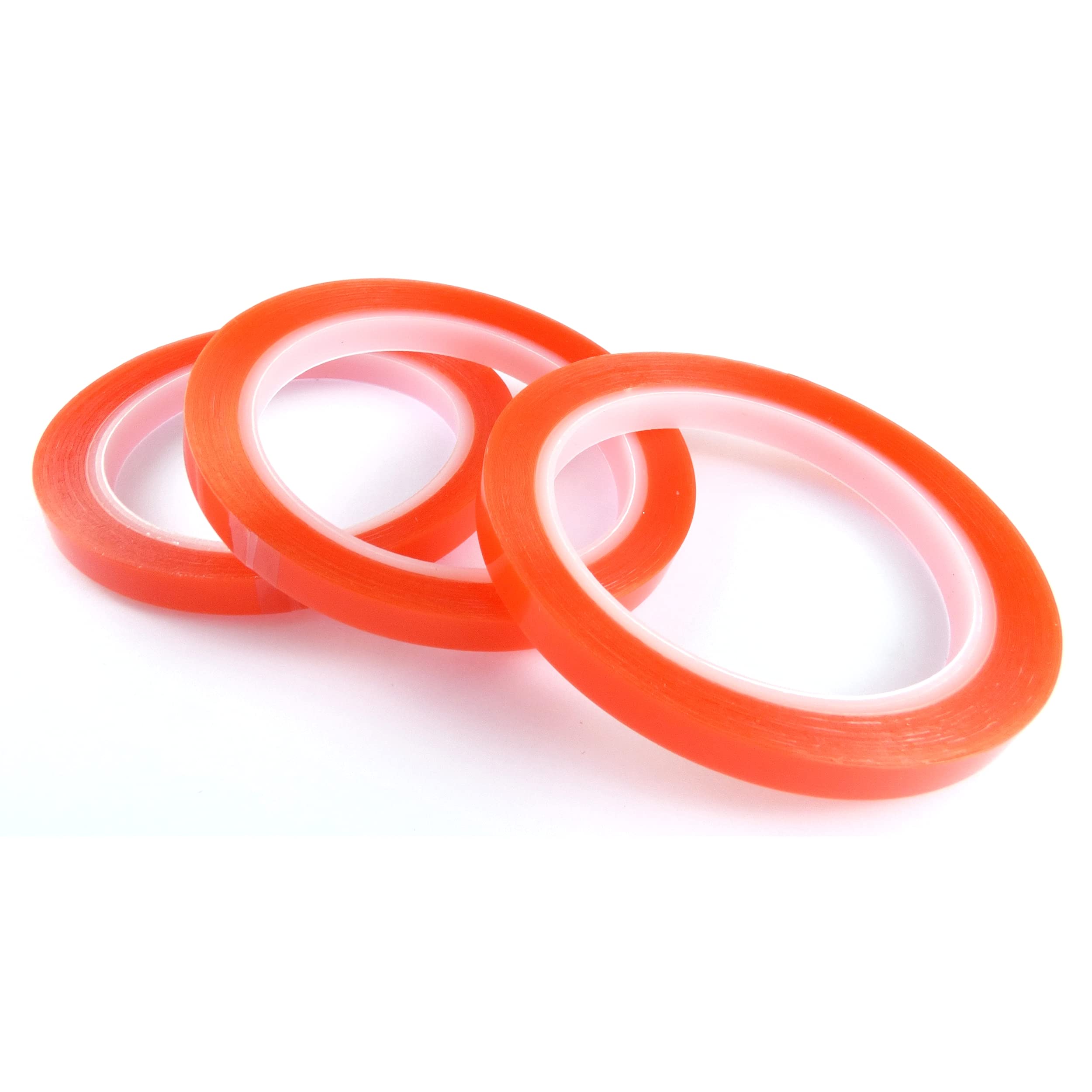 3 Rolls of Clear Sticky Double Sided Tape - Red Backing - 9mm x 10 Metre