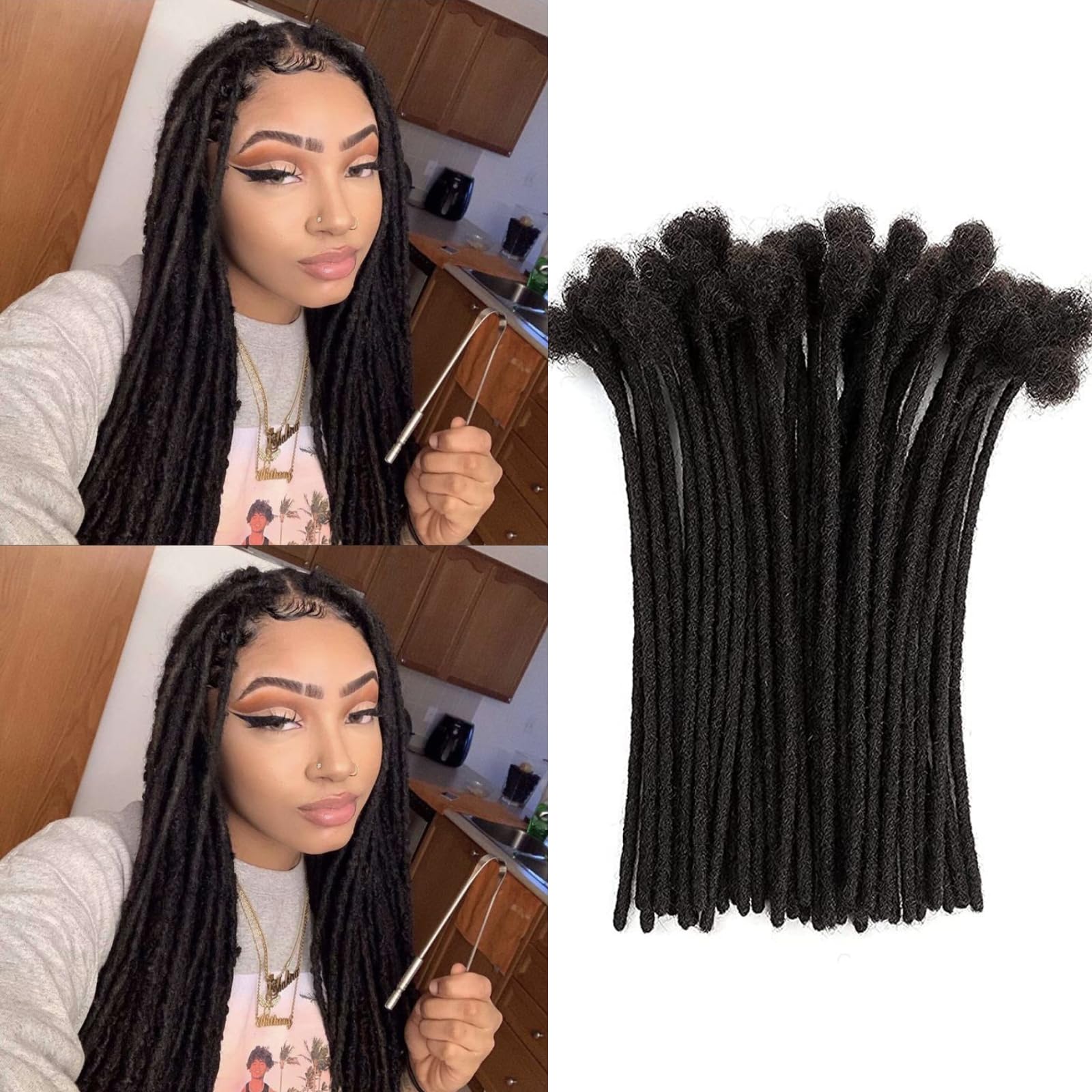 Loc Extensions Human Hair 14 Inch 0.6cm Thickness 10 Strands 100% Full Handmade Permanent Dreadlock Extensions Real Human Hair For Women Men Kids Can
